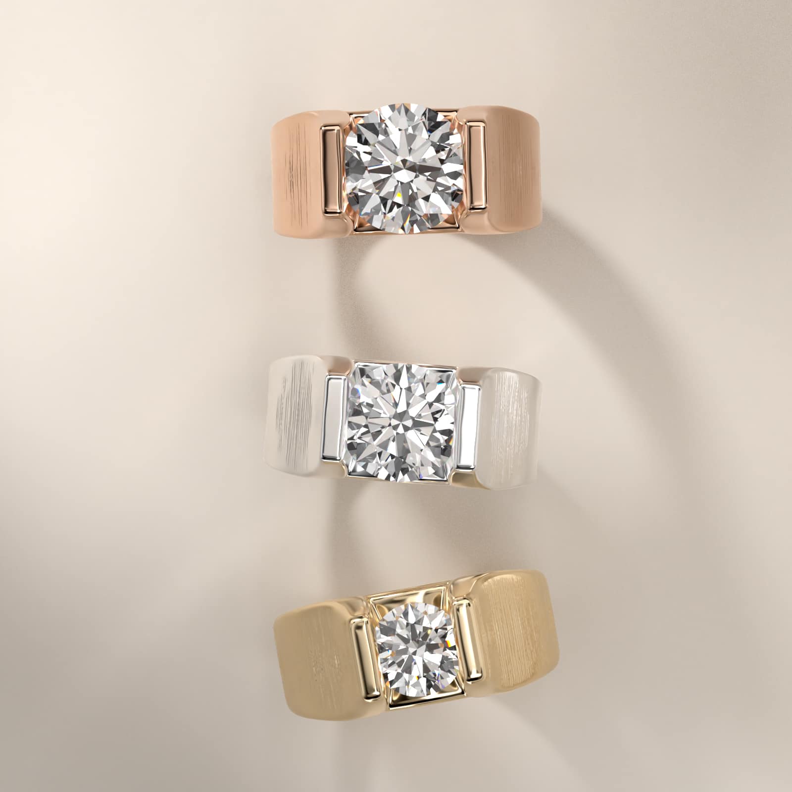 Men's Tension Style Solitaire Engagement Ring in 18k Rose Gold