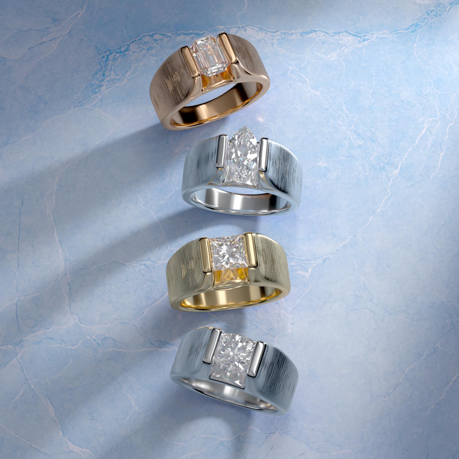 Men's Tension Style Solitaire Engagement Ring in 14k Rose Gold