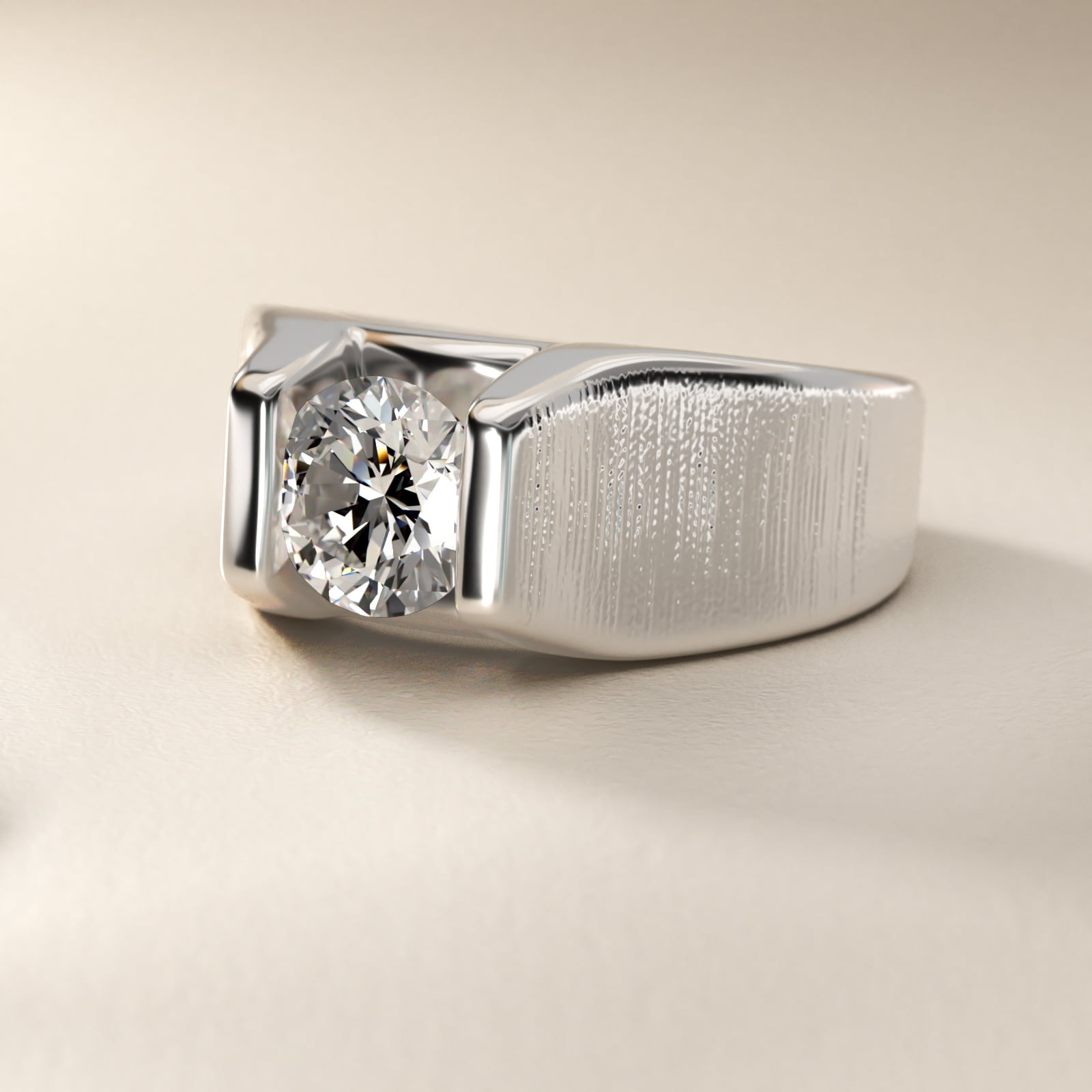 Men's Tension Style Solitaire Engagement Ring in 14k White Gold