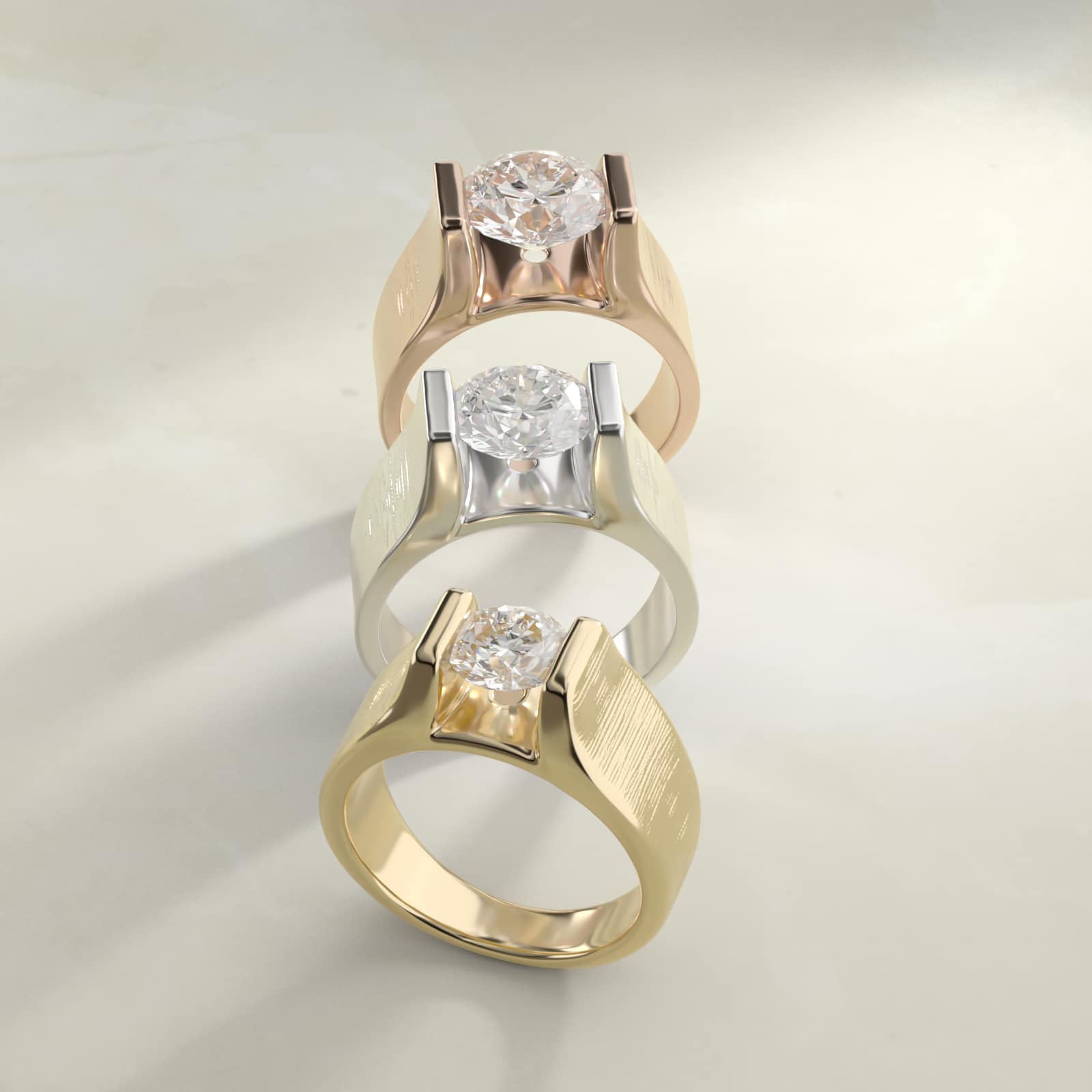 Men's Tension Style Solitaire Engagement Ring in 14k White Gold