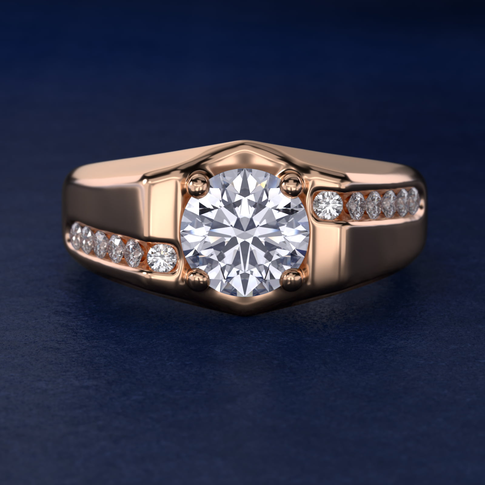 Men's Bypass Channel Diamond Engagement Ring in 18k Rose Gold (1/4 ct. tw.)
