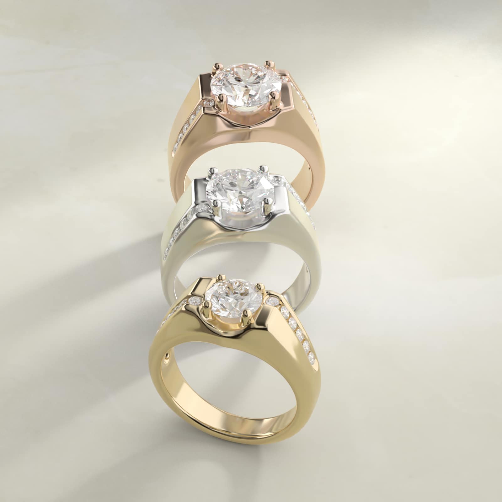 Men's Bypass Channel Diamond Engagement Ring in 18k Rose Gold (1/4 ct. tw.)