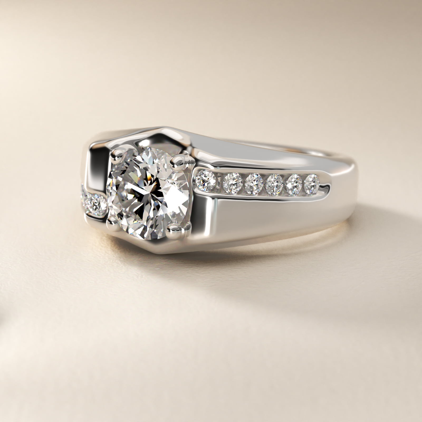 Men's Bypass Channel Diamond Engagement Ring in 18k White Gold (1/4 ct. tw.)