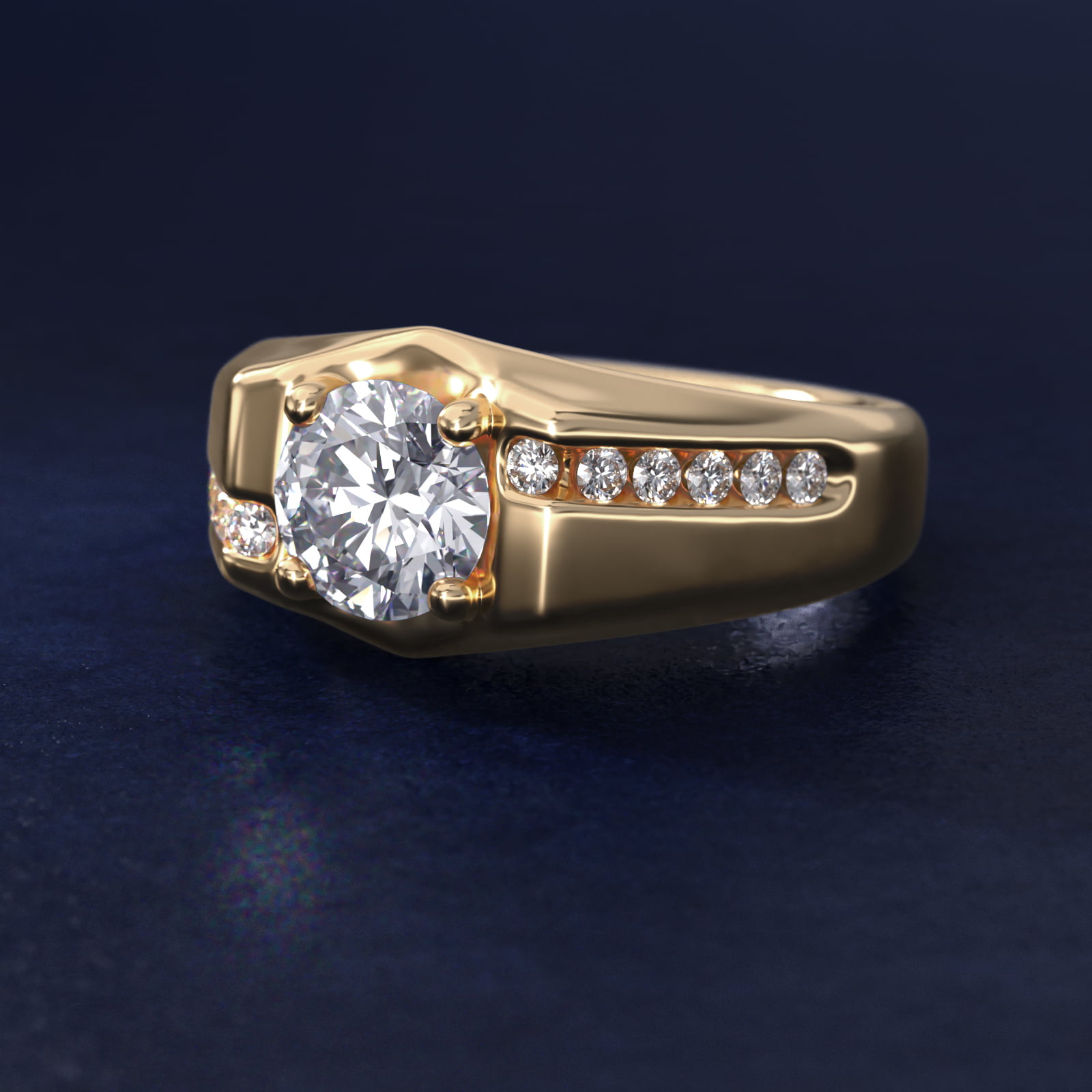 Men's Bypass Channel Diamond Engagement Ring in 18k Yellow Gold (1/4 ct. tw.)