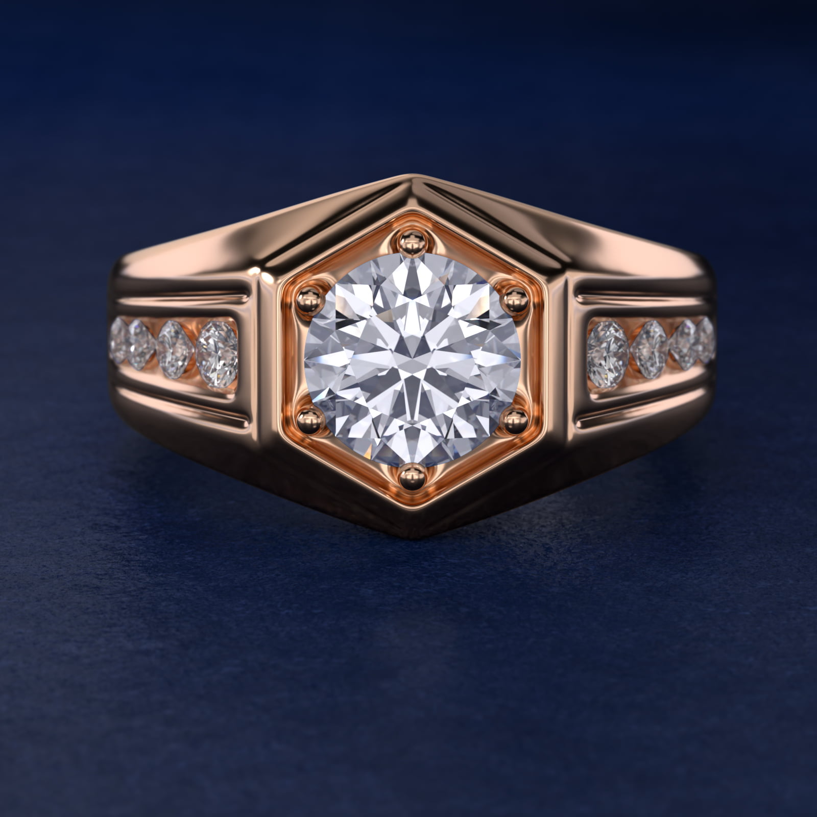 Men's Hexagon Diamond Channel Engagement Ring in 14k Rose Gold (3/8 ct. tw.)