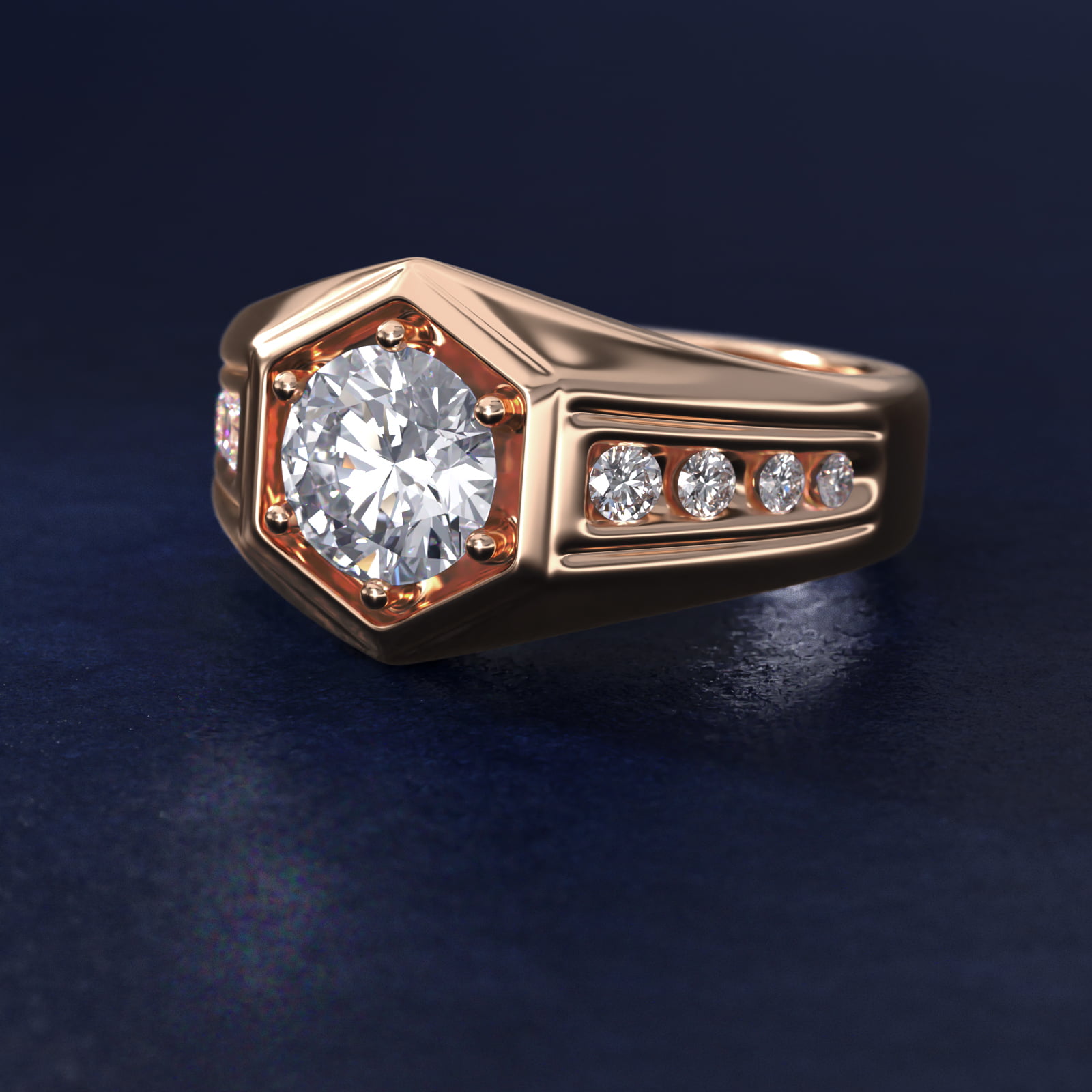 Men's Hexagon Diamond Channel Engagement Ring in 18k Rose Gold (3/8 ct. tw.)