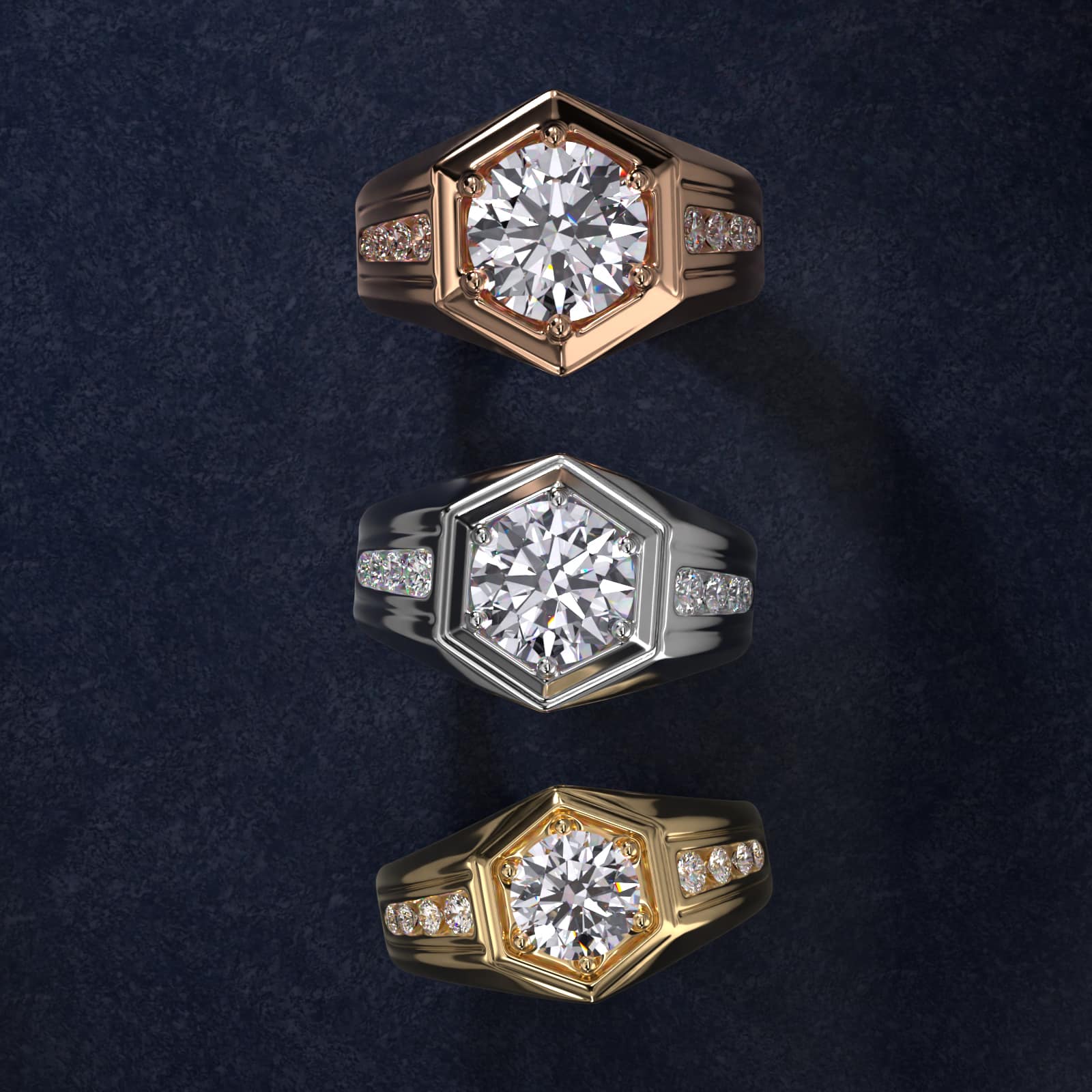 Men's Hexagon Diamond Channel Engagement Ring in 14k Rose Gold (3/8 ct. tw.)