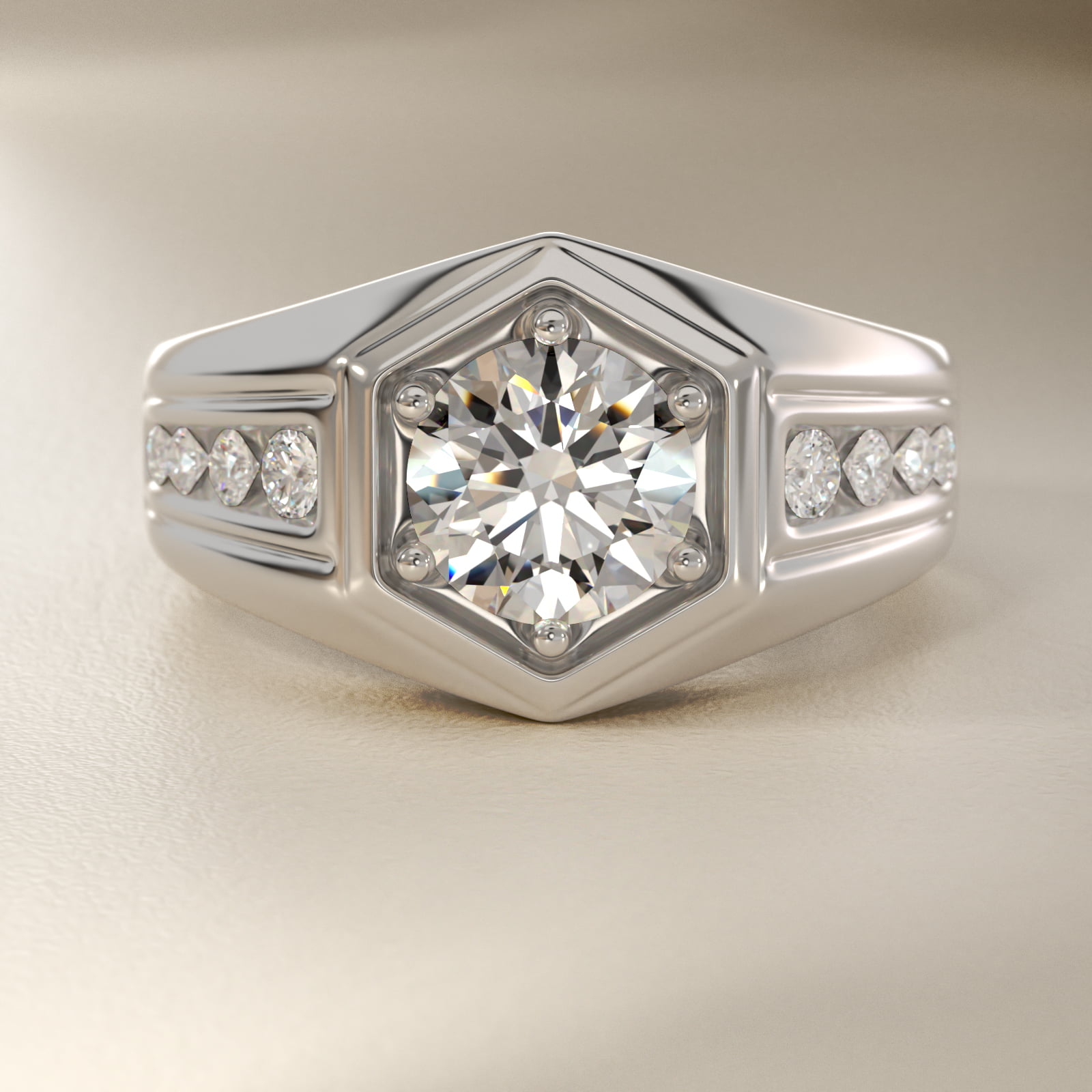 Men's Hexagon Diamond Channel Engagement Ring in 14k White Gold (3/8 ct. tw.)