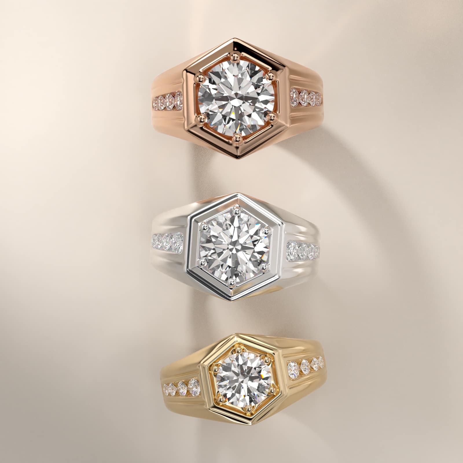 Men's Hexagon Diamond Channel Engagement Ring in 14k Yellow Gold (3/8 ct. tw.)