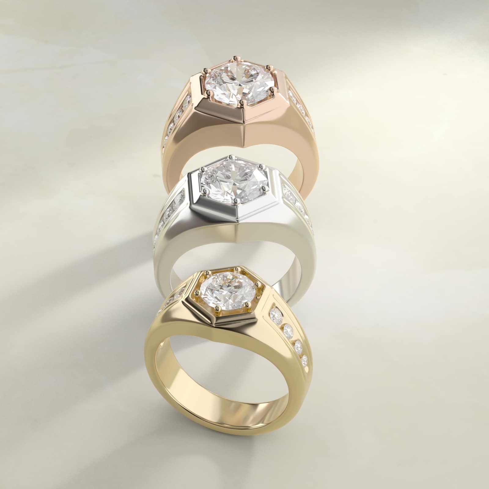 Men's Hexagon Diamond Channel Engagement Ring in 18k Yellow Gold (3/8 ct. tw.)