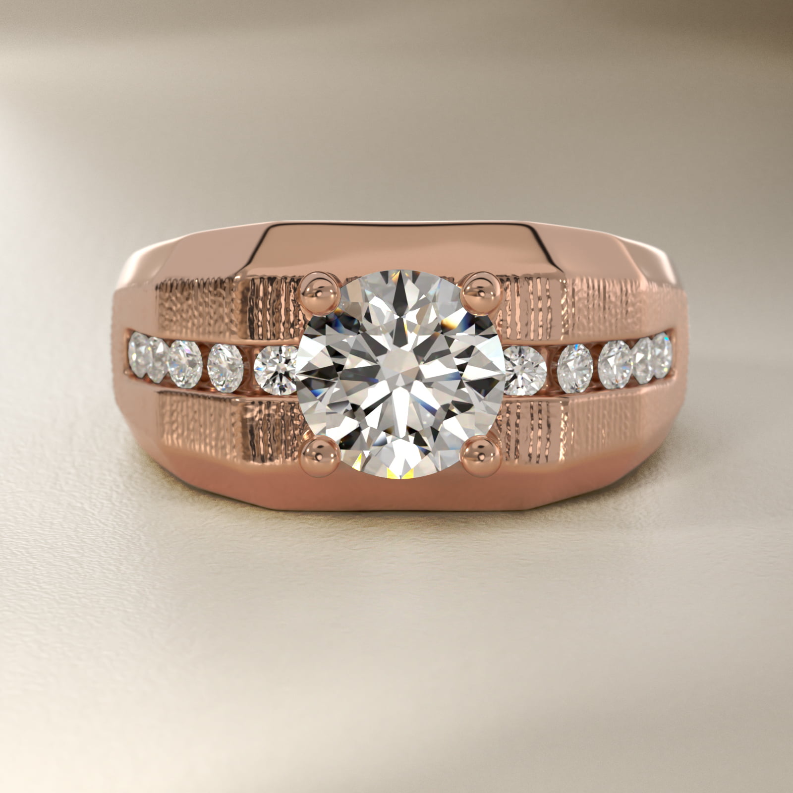Men's Brushed Finish Diamond Channel Engagement Ring in 18k Rose Gold (1/4 ct. tw.)