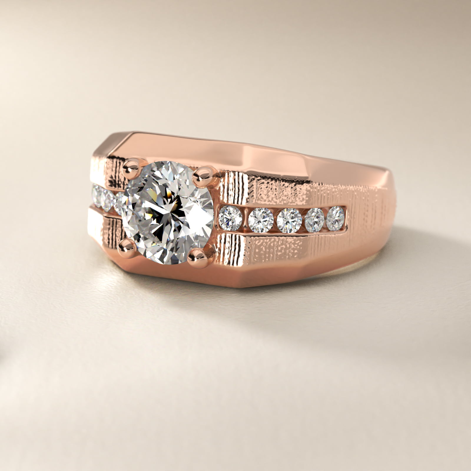 Men's Brushed Finish Diamond Channel Engagement Ring in 14k Rose Gold (1/4 ct. tw.)