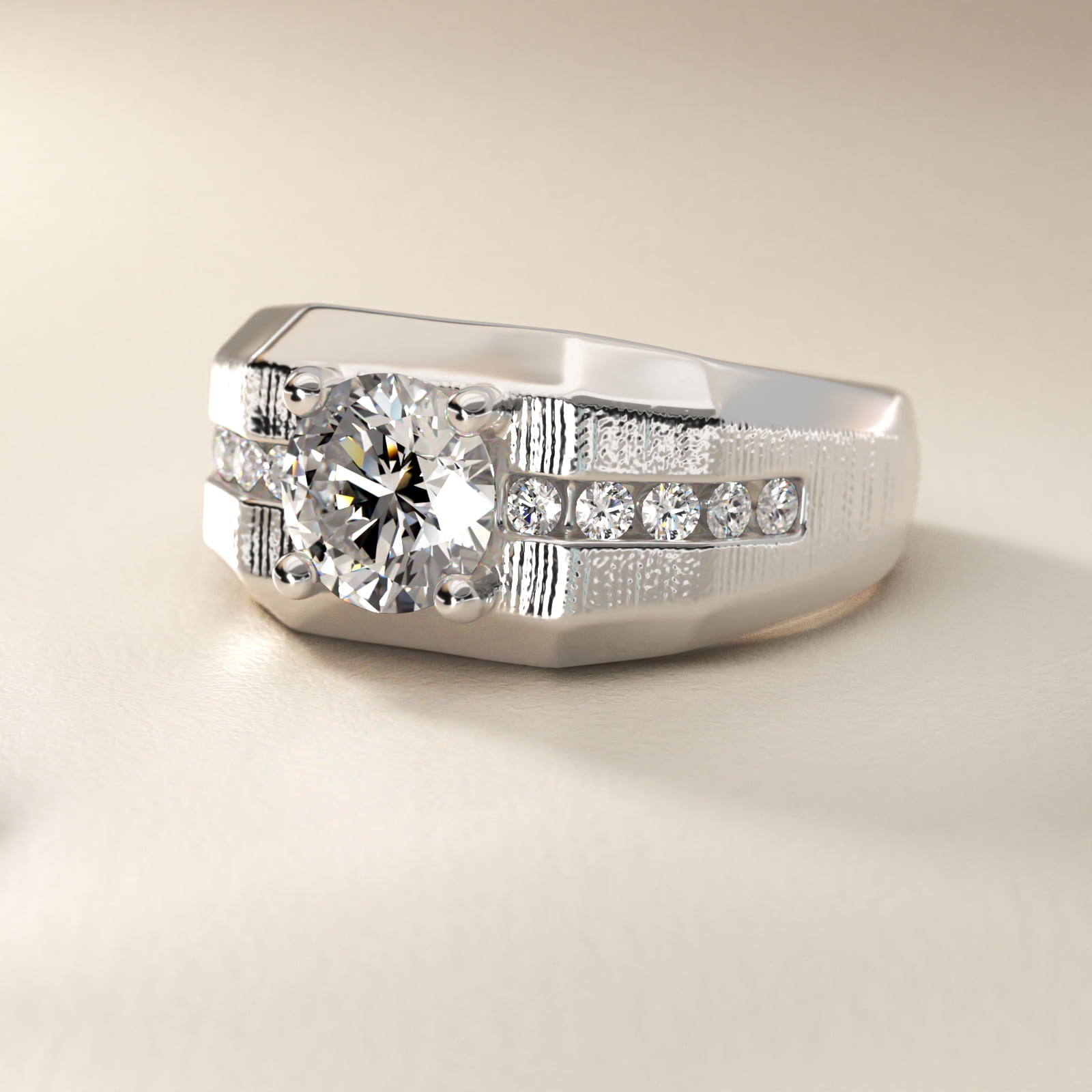 Men's Brushed Finish Diamond Channel Engagement Ring in 14k White Gold (1/4 ct. tw.)