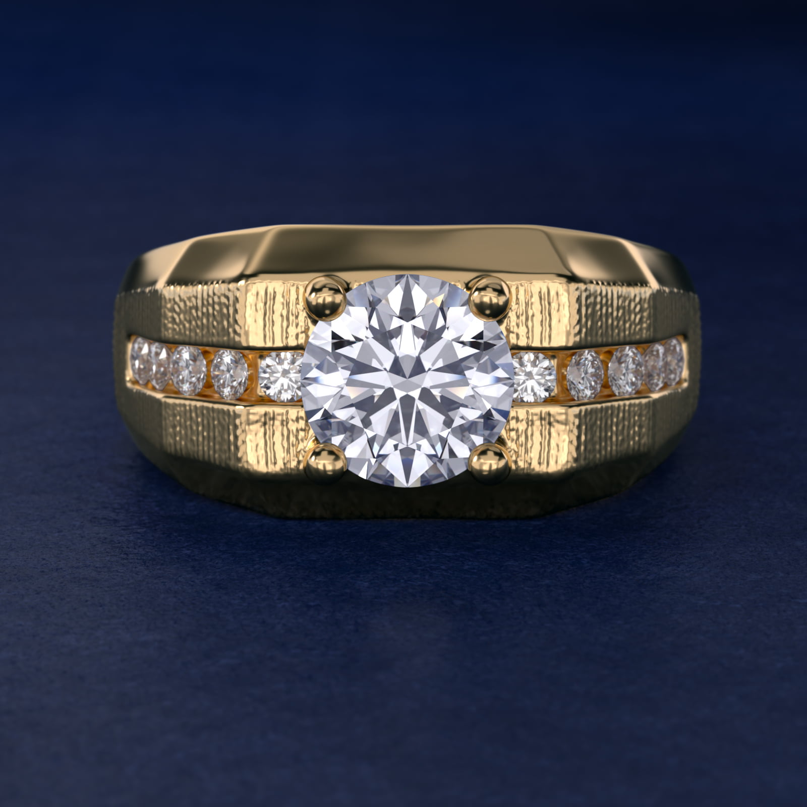 Men's Brushed Finish Diamond Channel Engagement Ring in 14k Yellow Gold (1/4 ct. tw.)