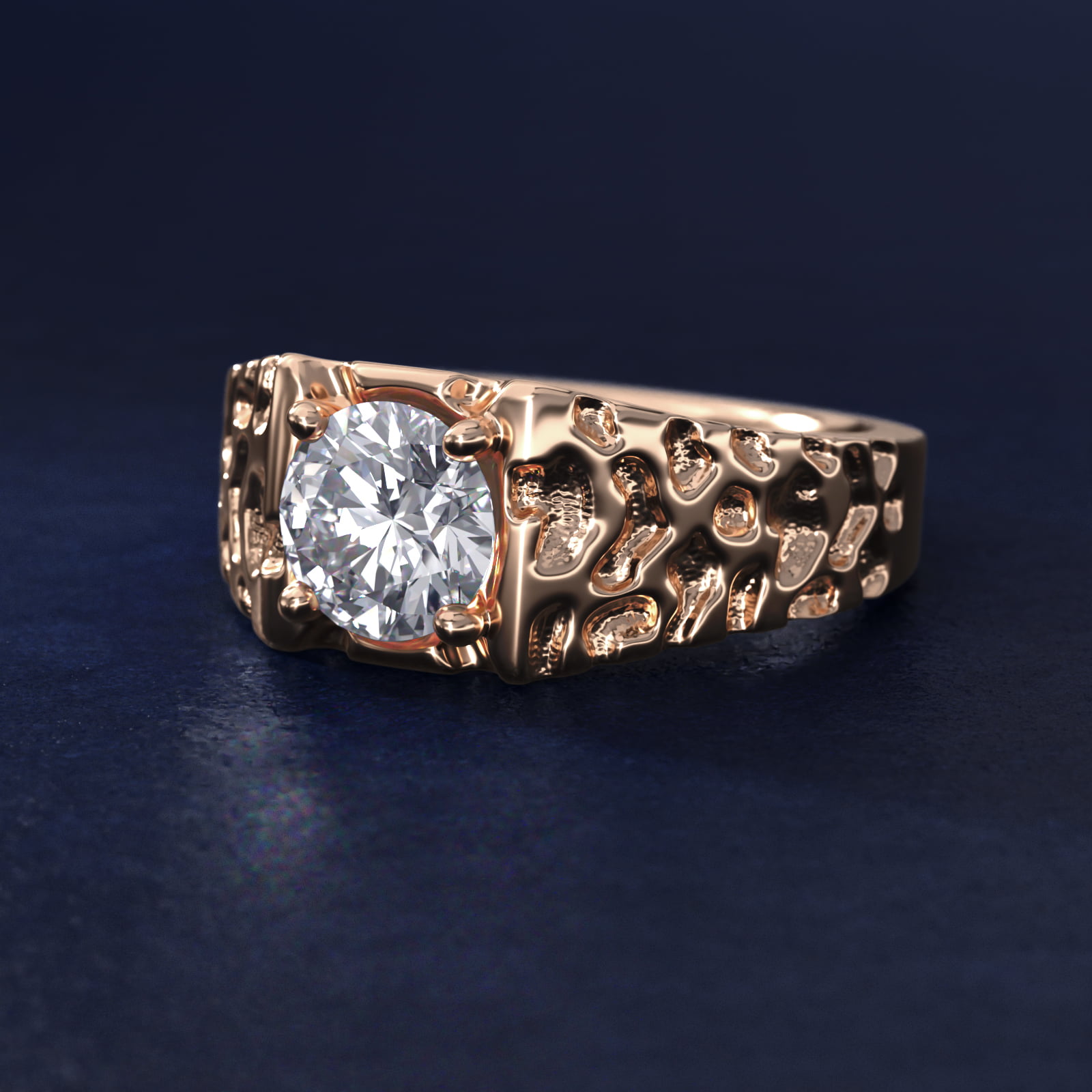 Men's Nugget Engagement Ring in 18k Rose Gold
