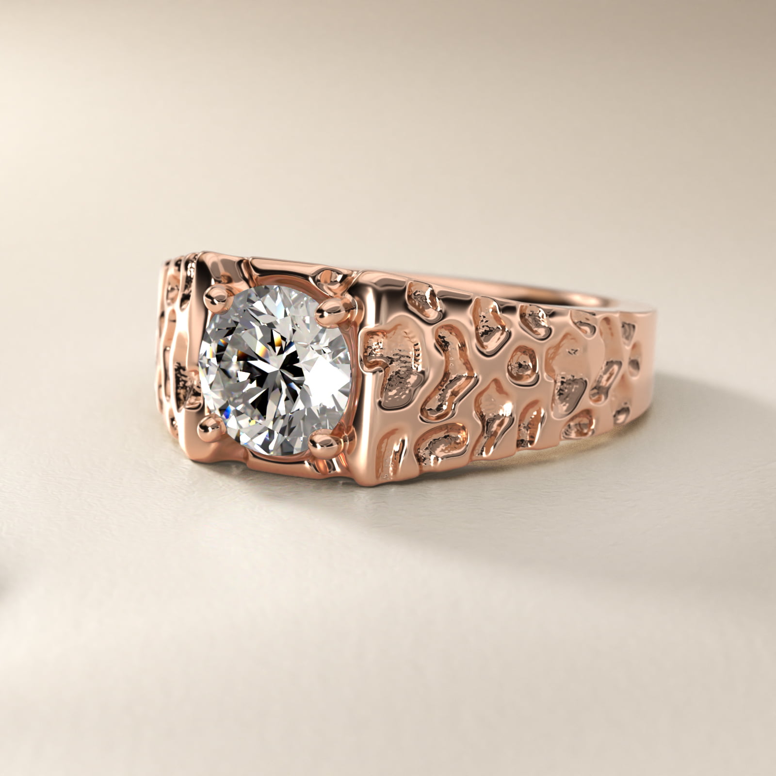 Men's Nugget Engagement Ring in 14k Rose Gold