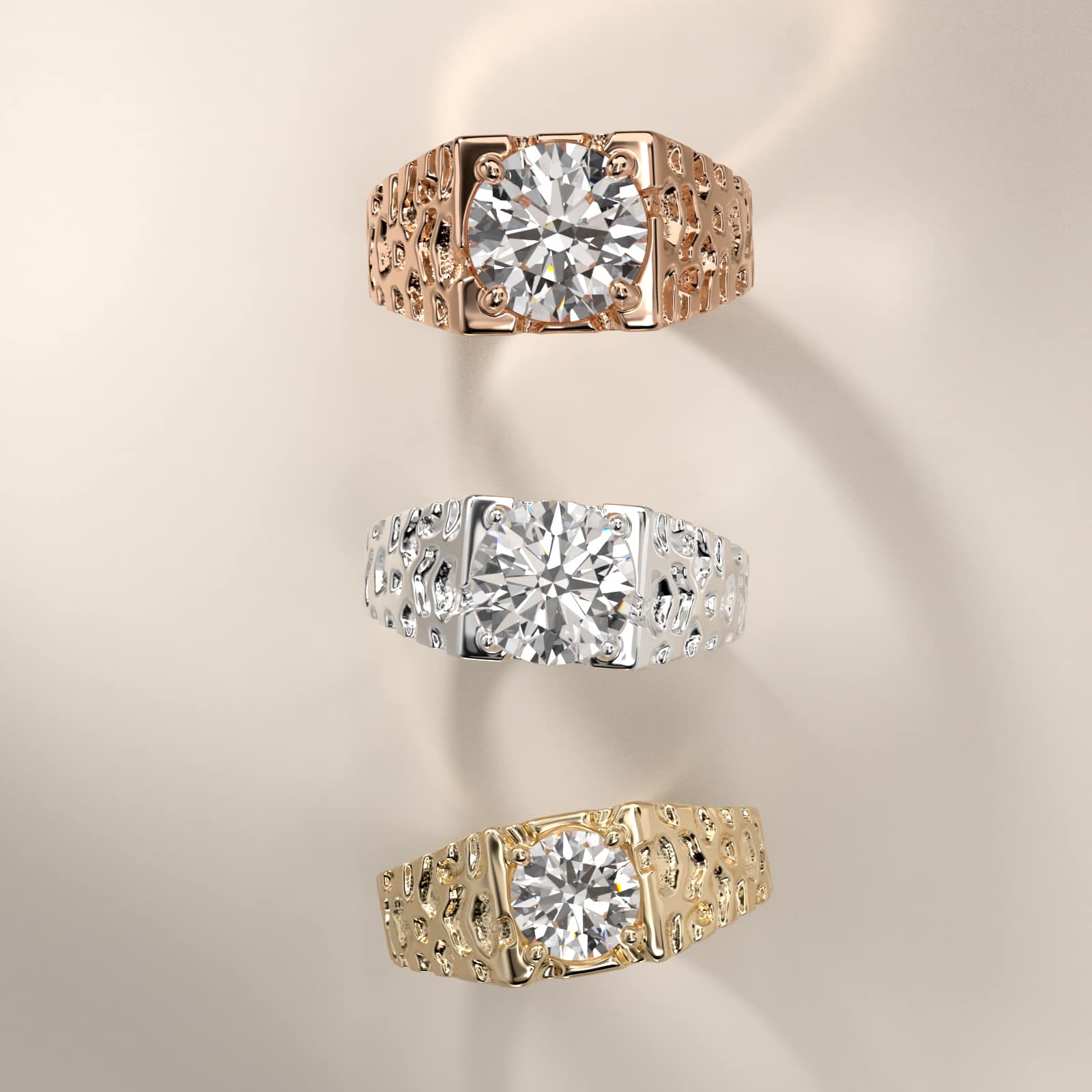 Men's Nugget Engagement Ring in 14k Rose Gold