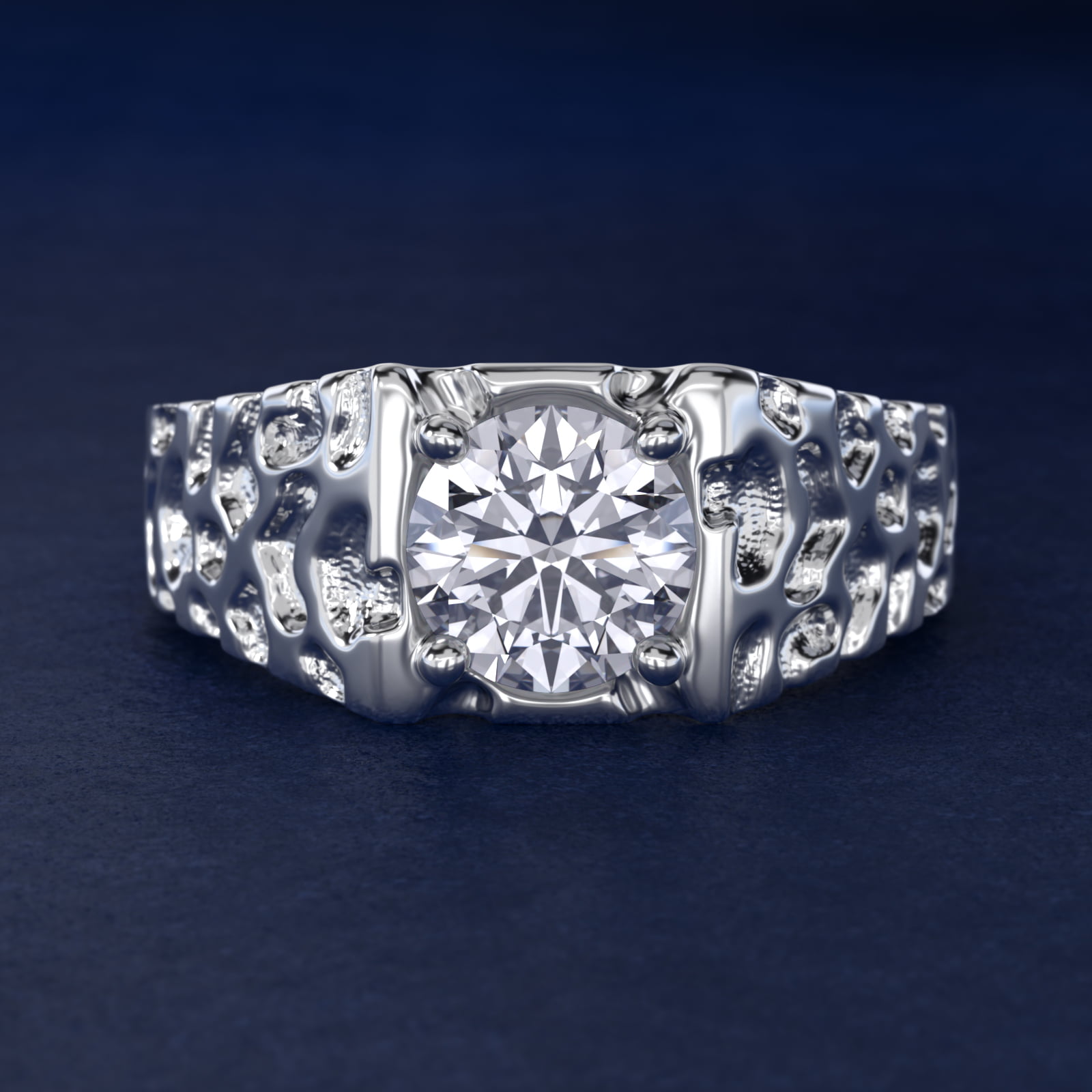 Men's Nugget Engagement Ring in 18k White Gold