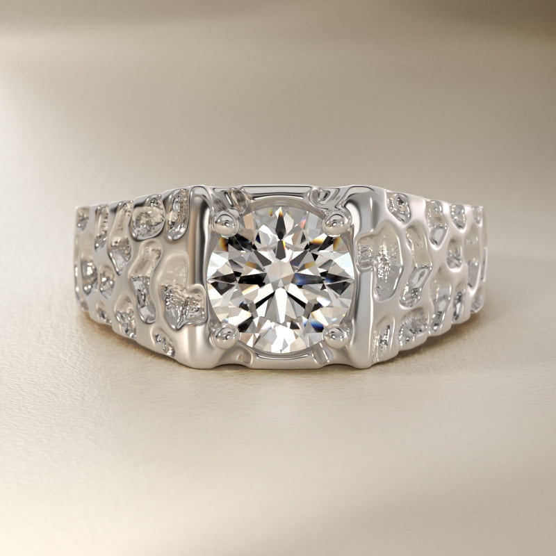 Men's Nugget Engagement Ring in 14k White Gold