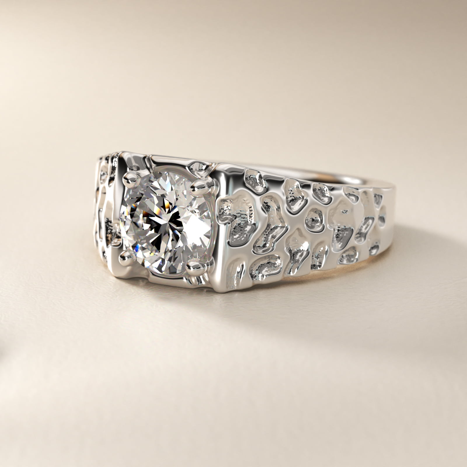 Men's Nugget Engagement Ring in 14k White Gold