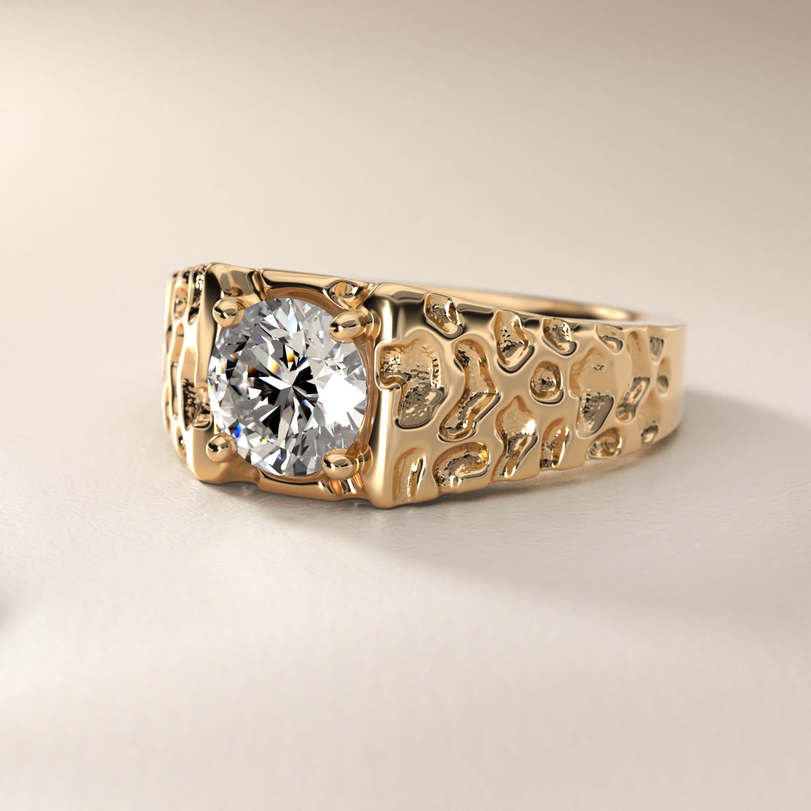 Men's Nugget Engagement Ring in 14k Yellow Gold