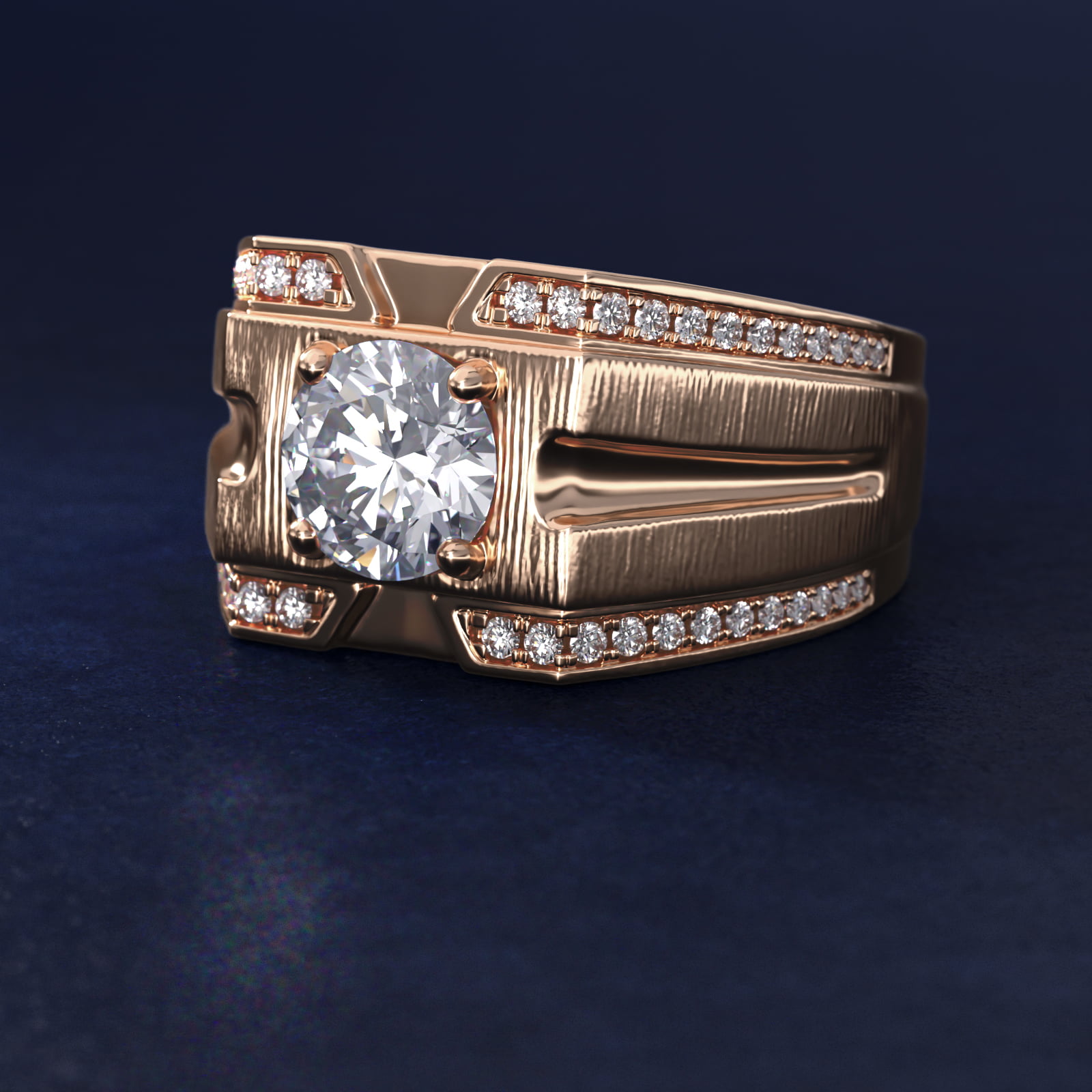 Men's East-West Grooved Diamond Channel Engagement Ring in 18k Rose Gold (1/4 ct. tw.)