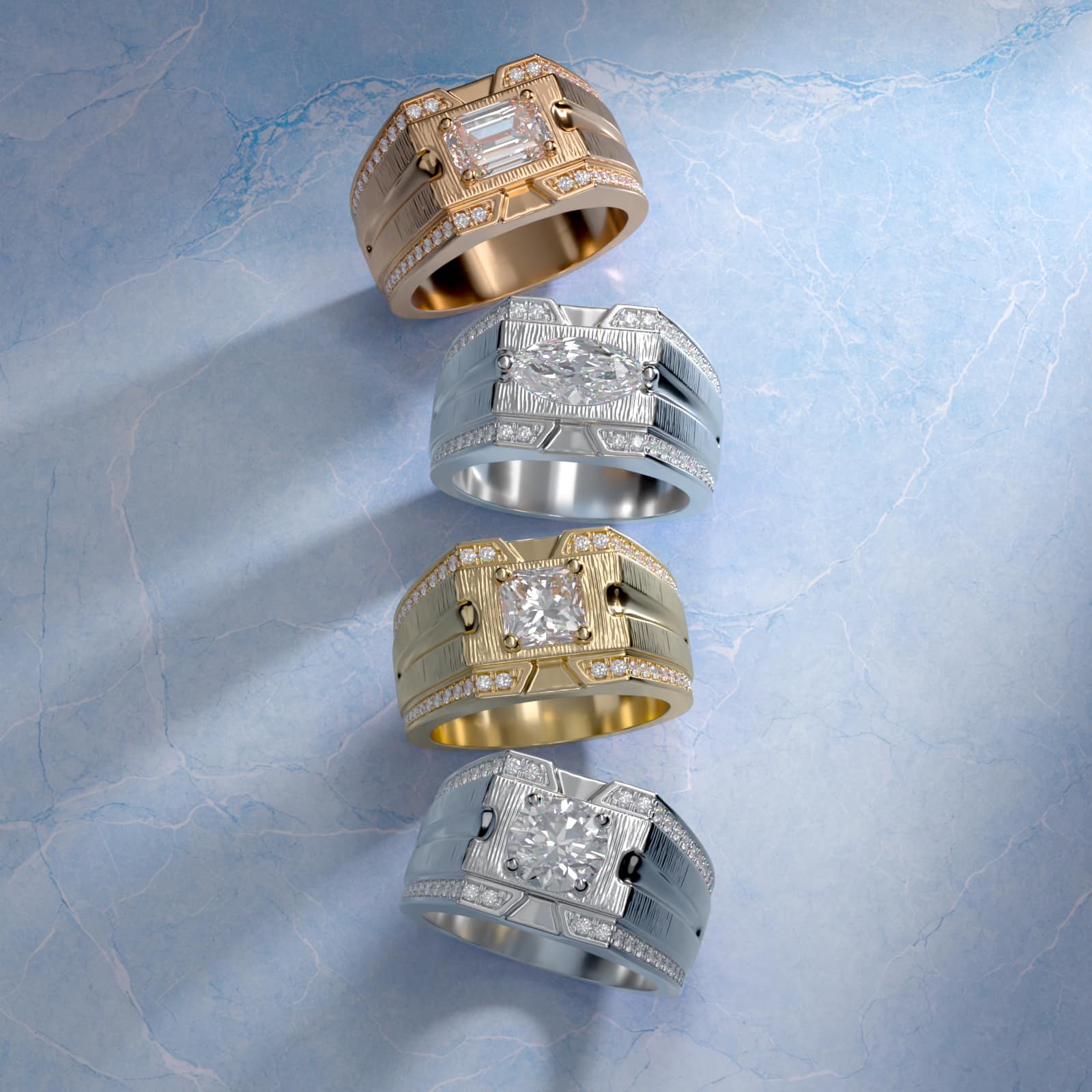 Men's East-West Grooved Diamond Channel Engagement Ring in 18k Rose Gold (1/4 ct. tw.)