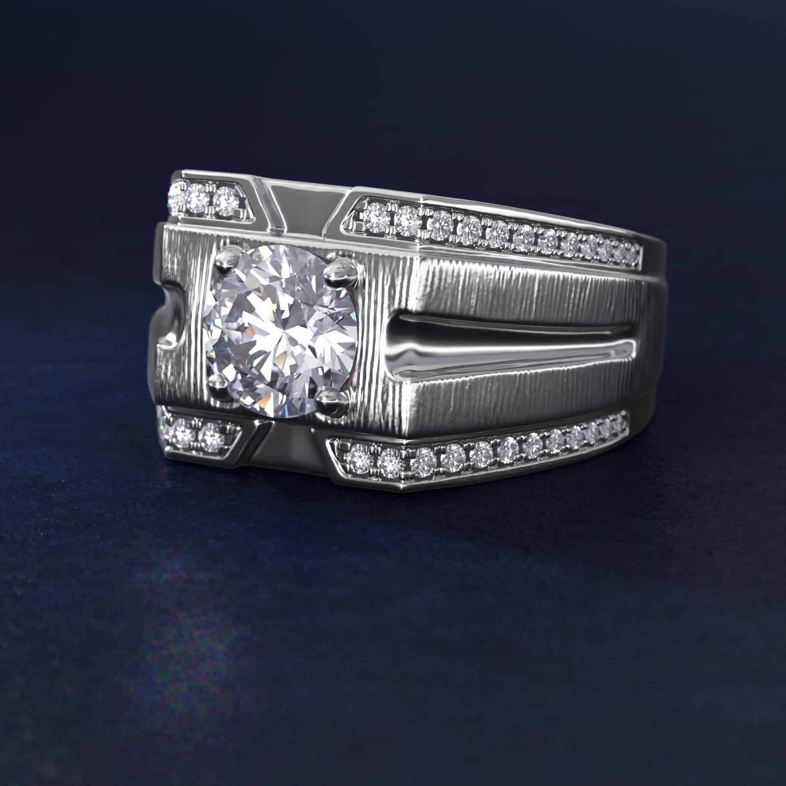 Men's Grooved Diamond Channel Engagement Ring in 14K White Gold (1/4 ct. tw.)