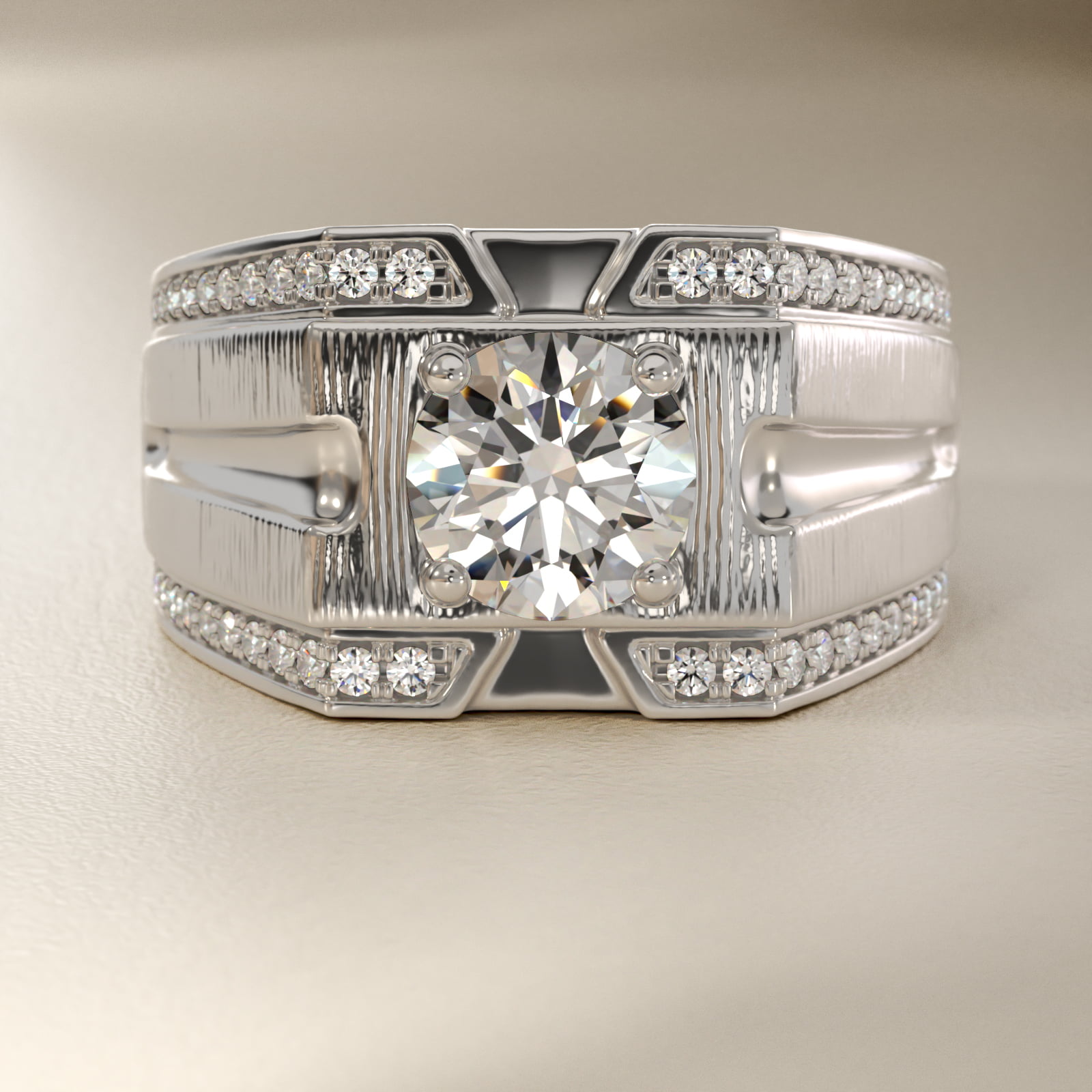 Men's Grooved Diamond Channel Engagement Ring in 18K White Gold (1/4 ct. tw.)