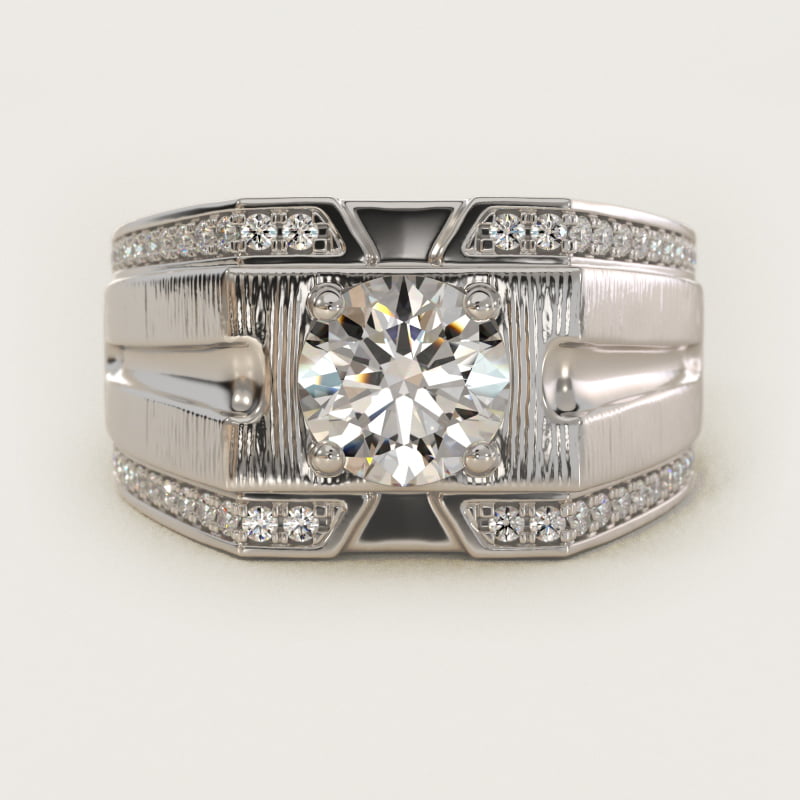 Men's Grooved Diamond Channel Engagement Ring in 18K White Gold (1/4 ct. tw.)