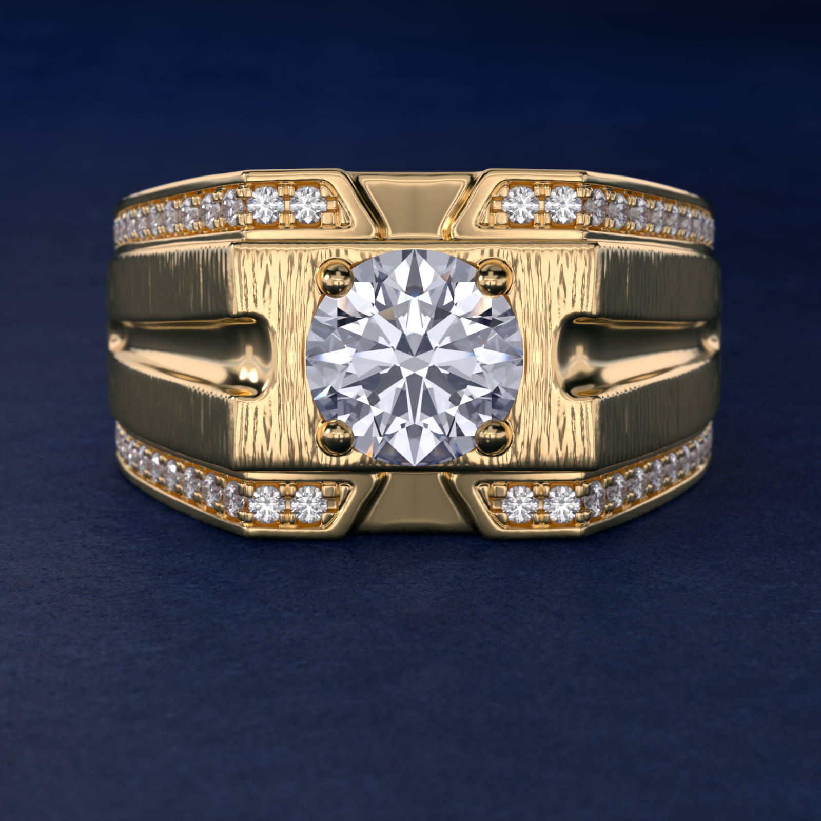 Men's Grooved Diamond Channel Engagement Ring in 14K Yellow Gold (1/4 ct. tw.)