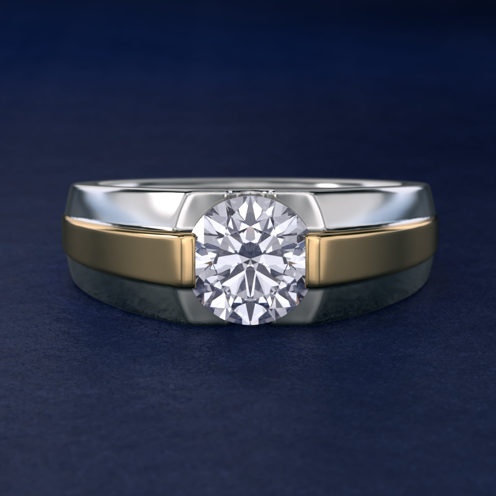 Men's Semi-Bezel Two-Tone Engagement Ring in 18k White and Yellow Gold