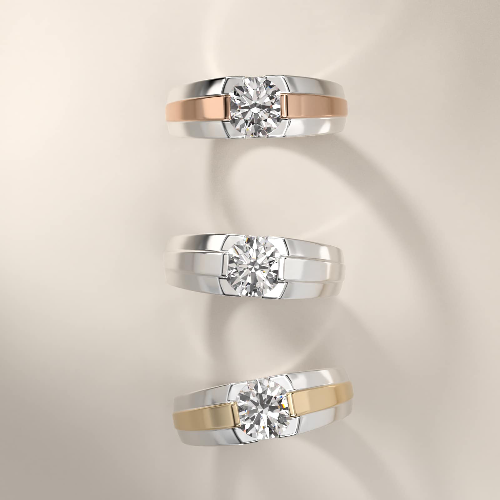 Men's Semi-Bezel Two-Tone Engagement Ring in 18k White and Yellow Gold