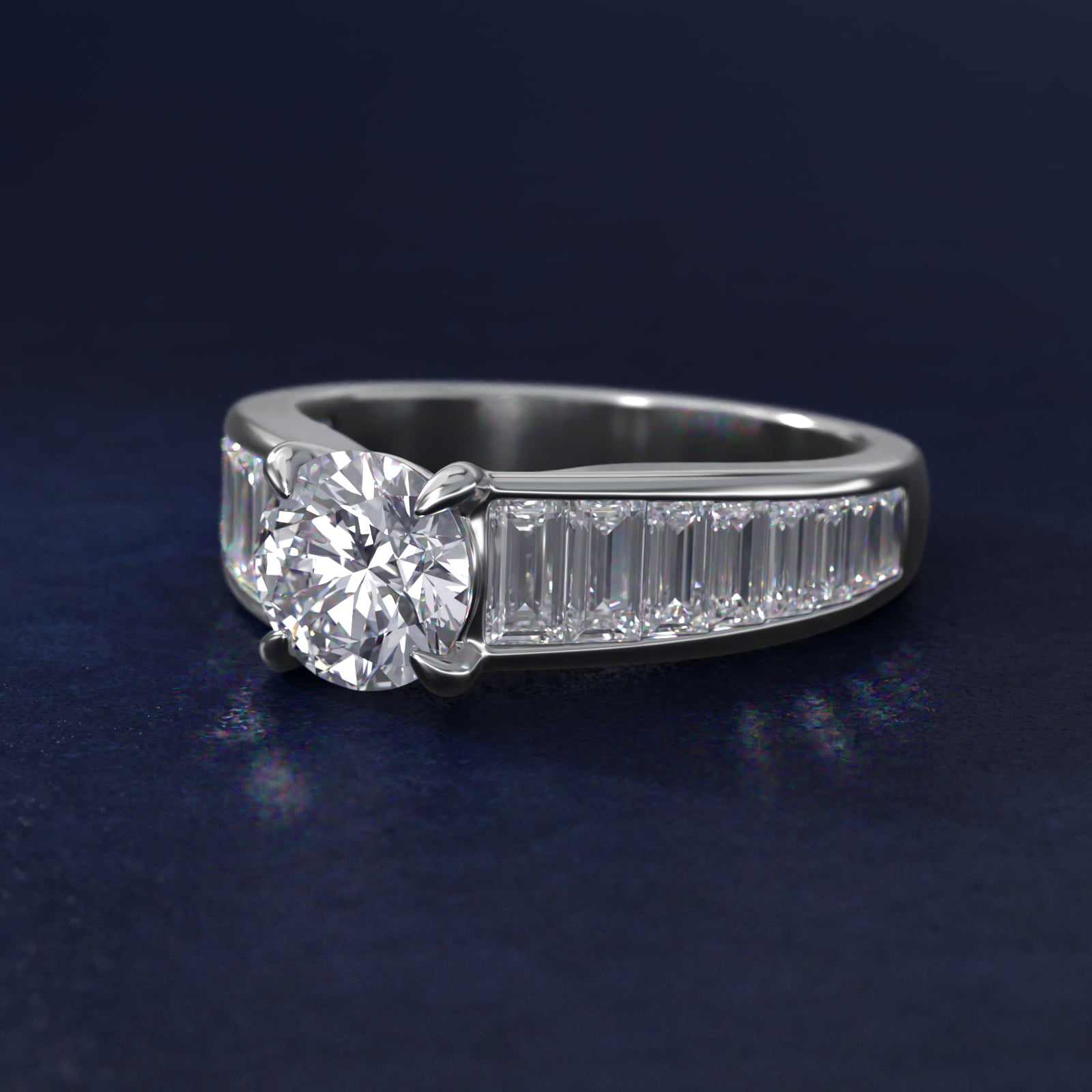 Baguette Channel Diamond Engagement Ring in Platinum
