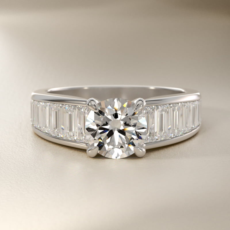 Baguette Channel Diamond Engagement Ring in Platinum