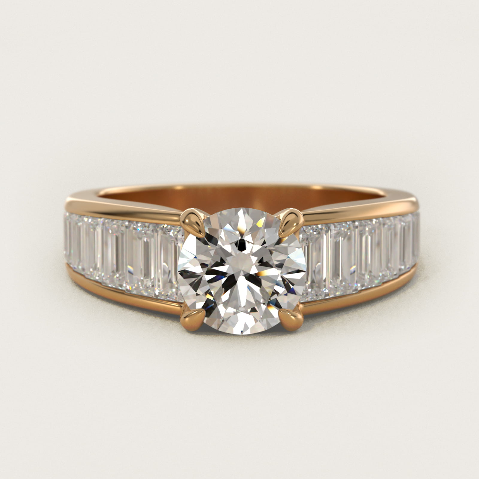 Baguette Channel Diamond Engagement Ring in 14k Yellow Gold