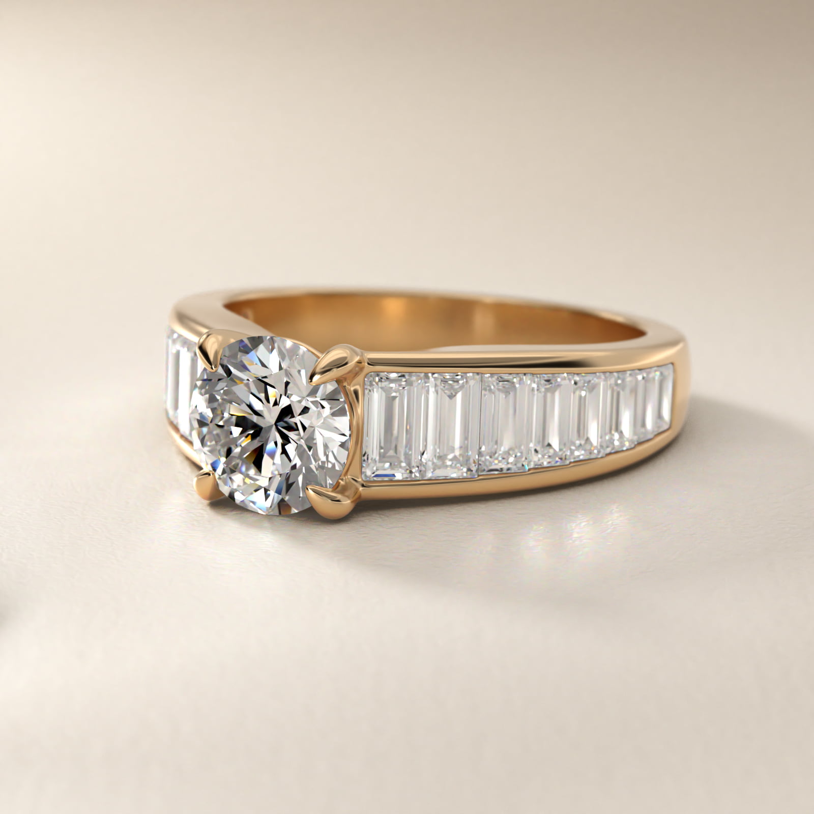 Baguette Channel Diamond Engagement Ring in 14k Yellow Gold