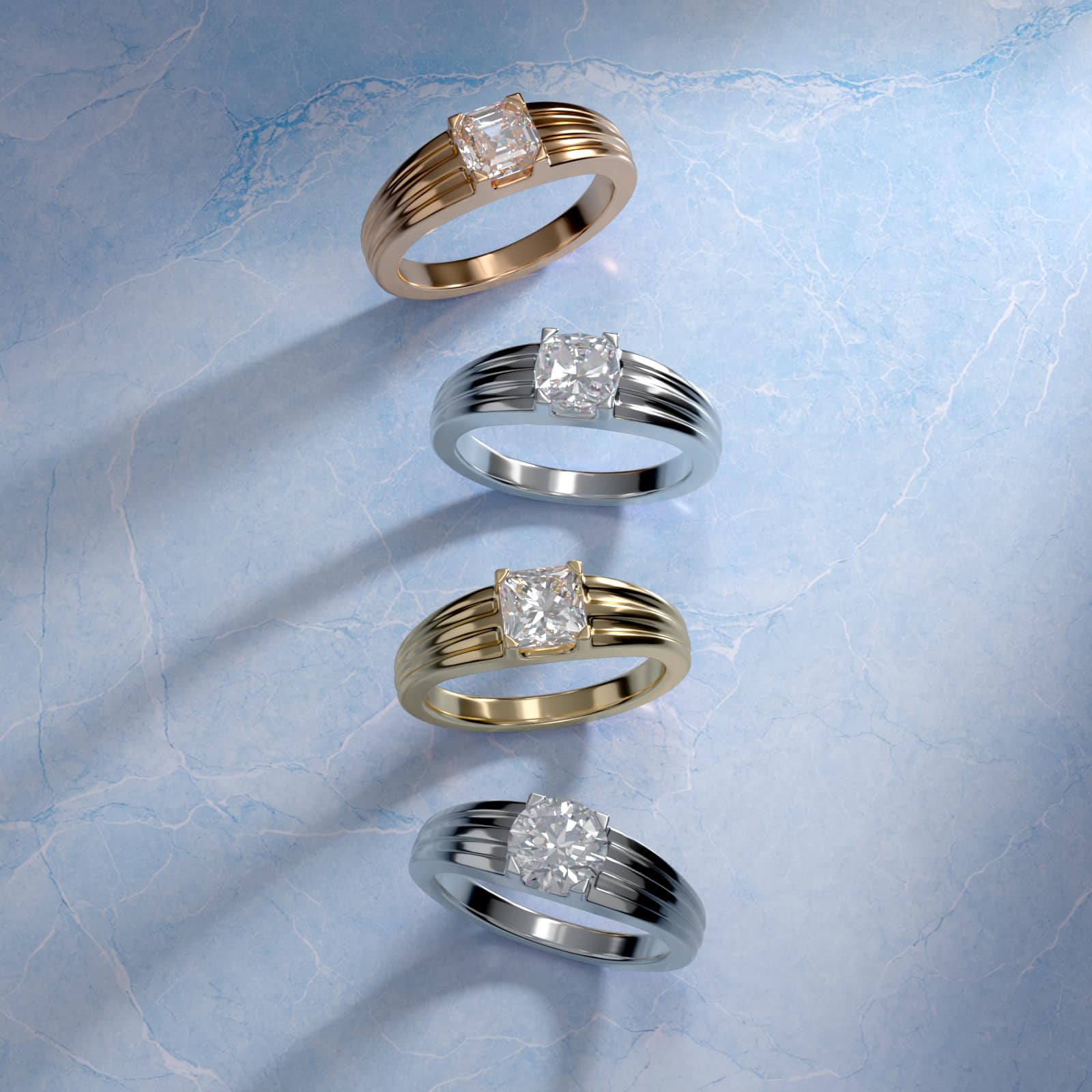 Men's Tapered Grooved Solitaire Engagement Ring in 14k Rose Gold