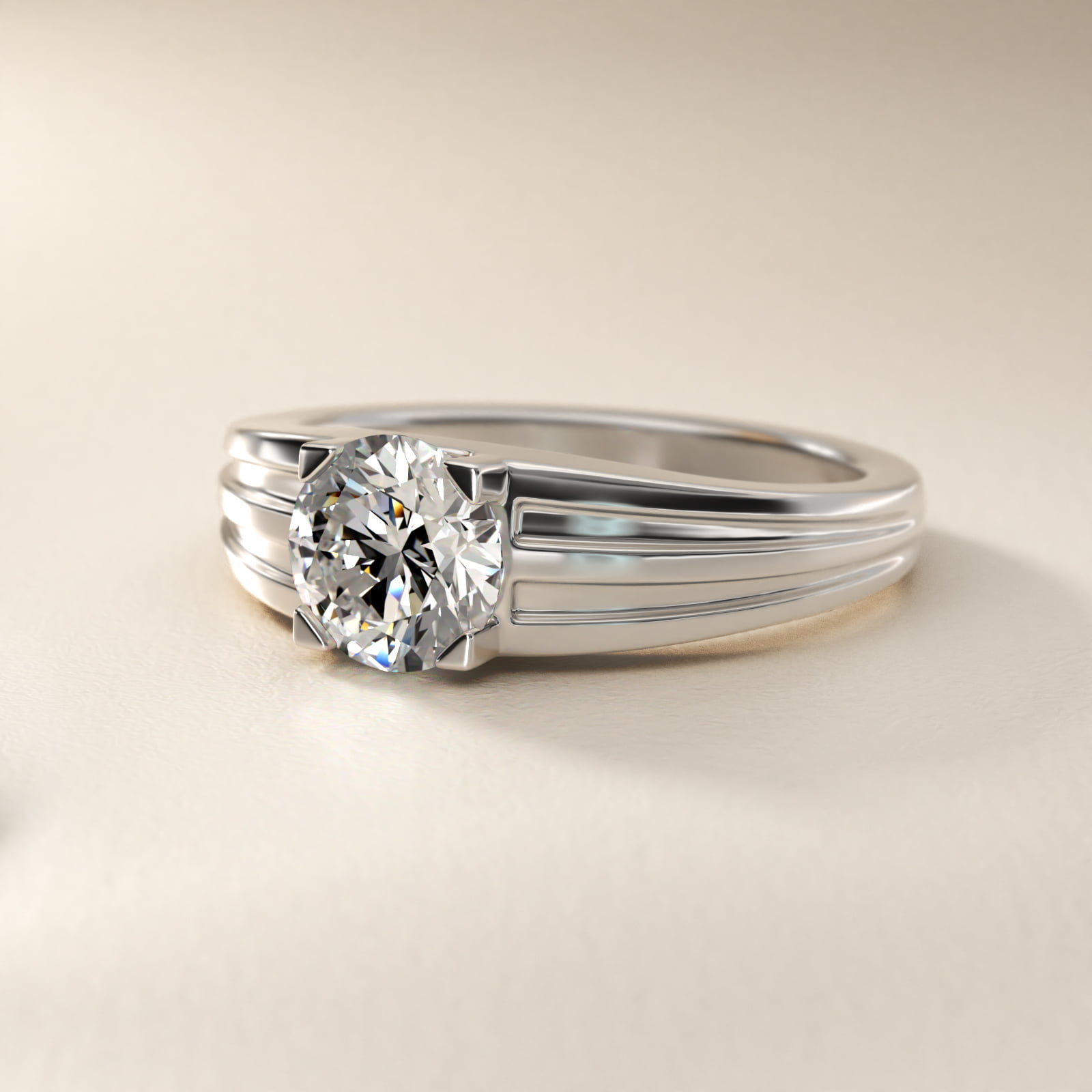 Men's Tapered Grooved Solitaire Engagement Ring in Platinum