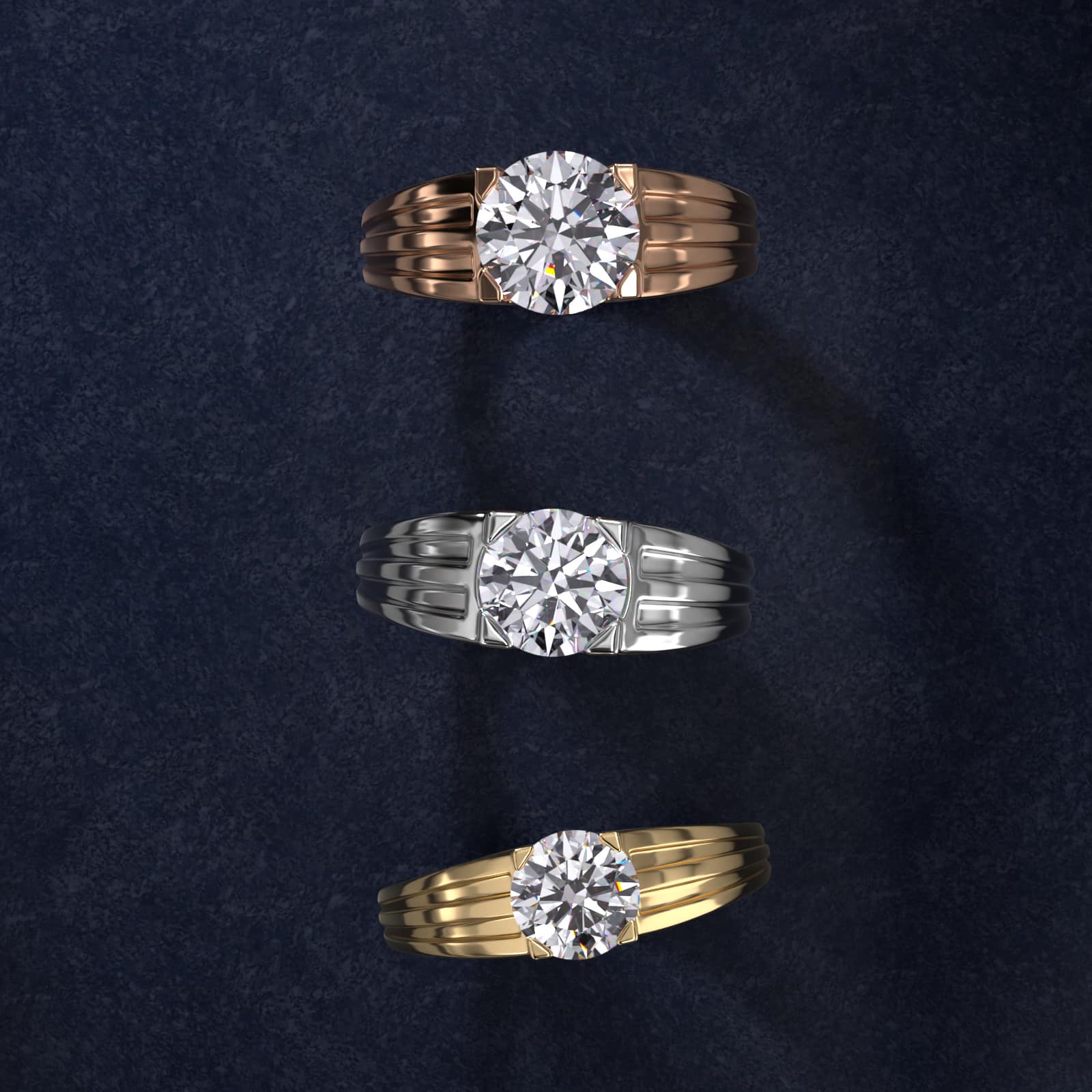 Men's Tapered Grooved Solitaire Engagement Ring in 18k White Gold