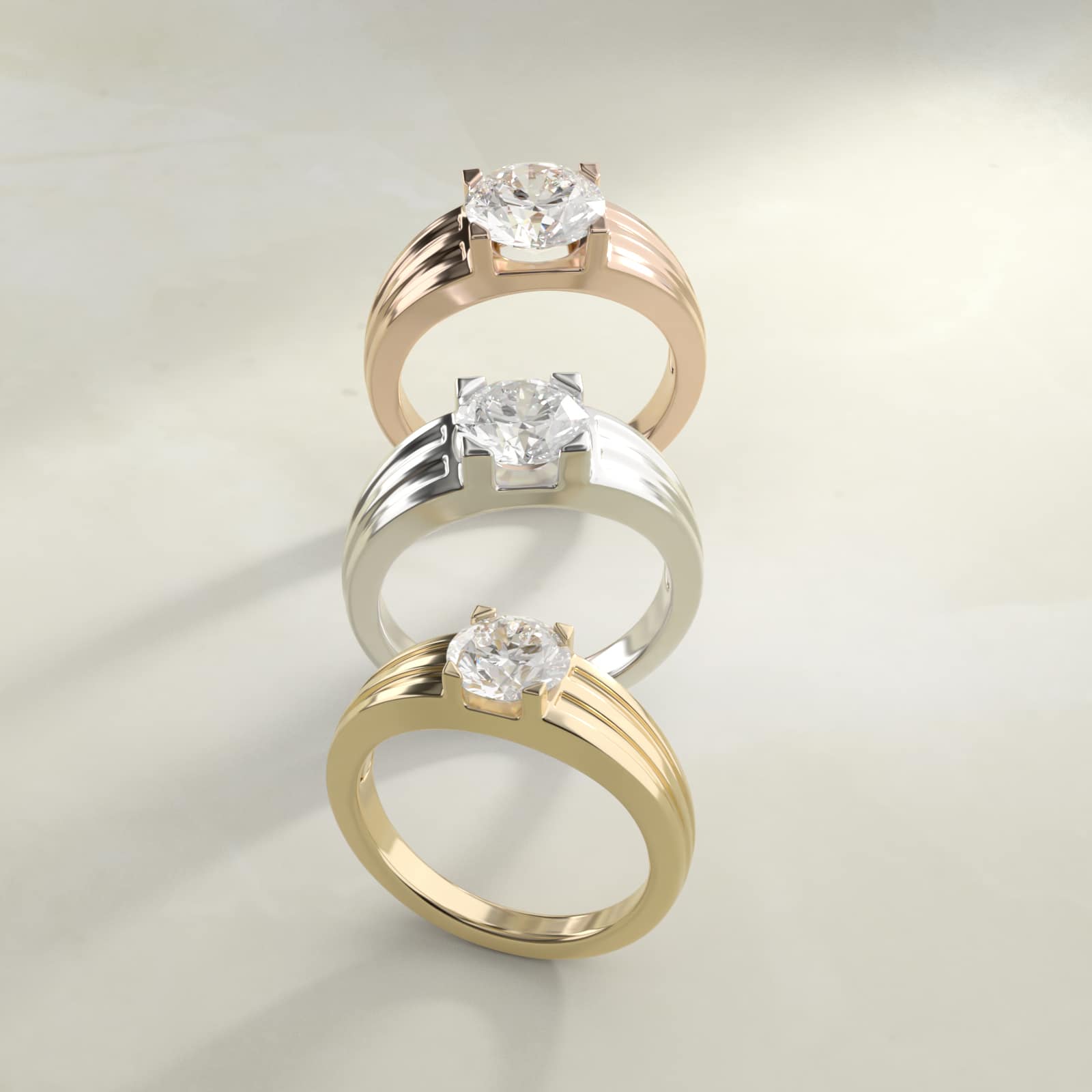 Men's Tapered Grooved Solitaire Engagement Ring in Platinum