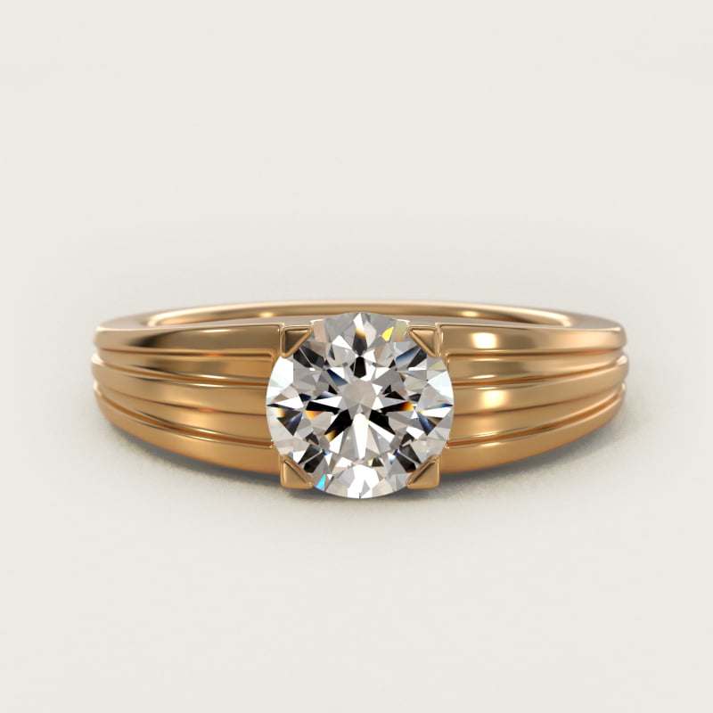 Men's Tapered Grooved Solitaire Engagement Ring in 14k Yellow Gold