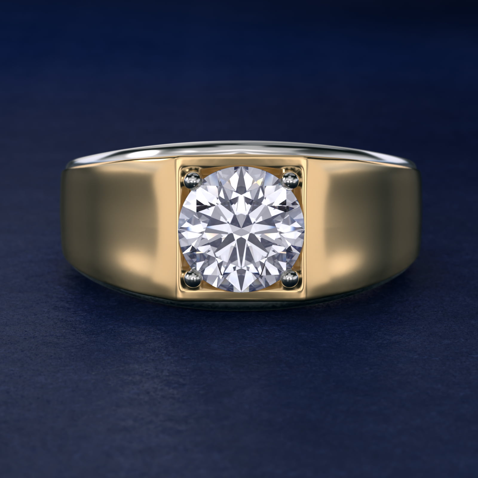 Men's Two-Tone Solitaire Engagement Ring with 18k White and Yellow Gold