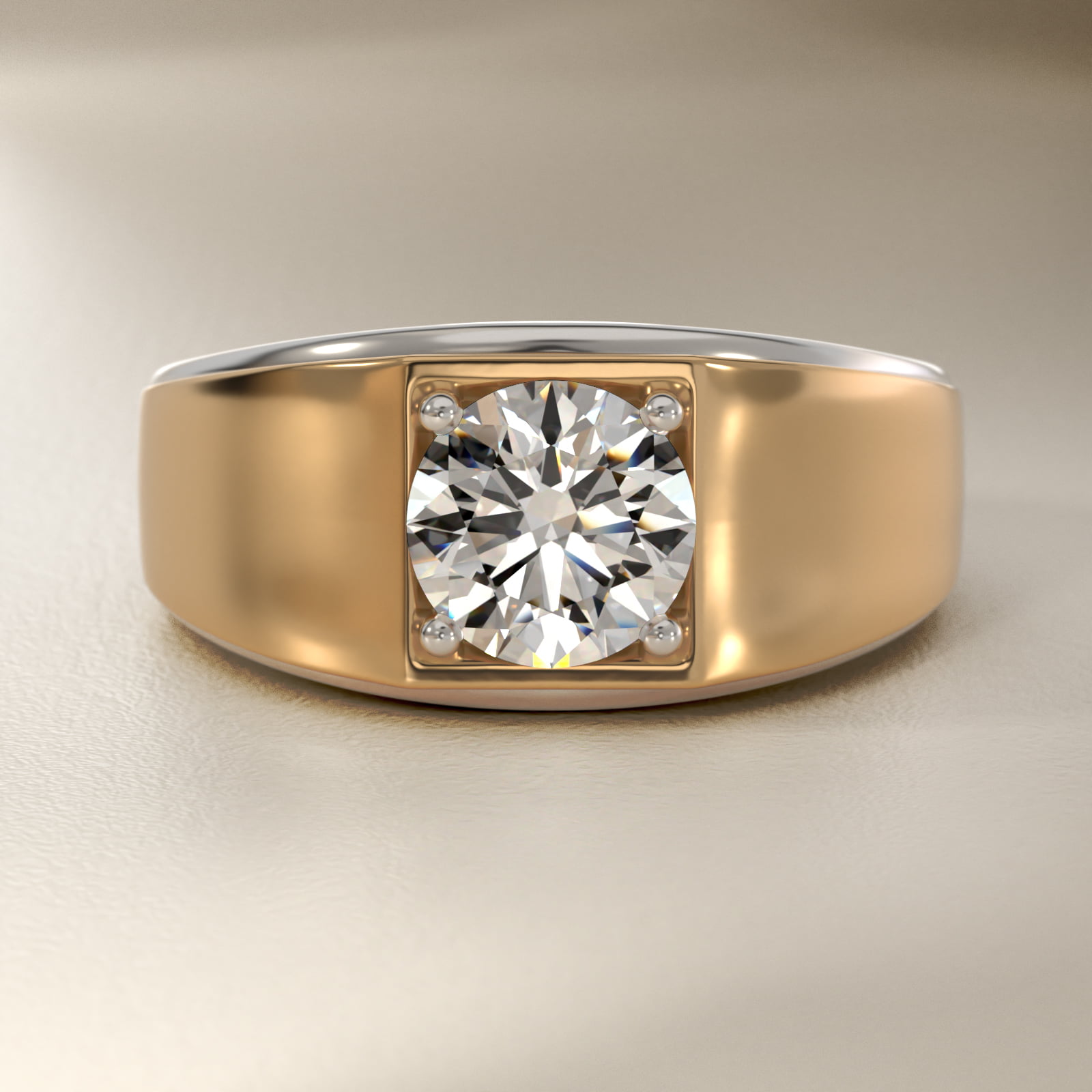 Men's Two-Tone Solitaire Engagement Ring with 14k White and Yellow Gold