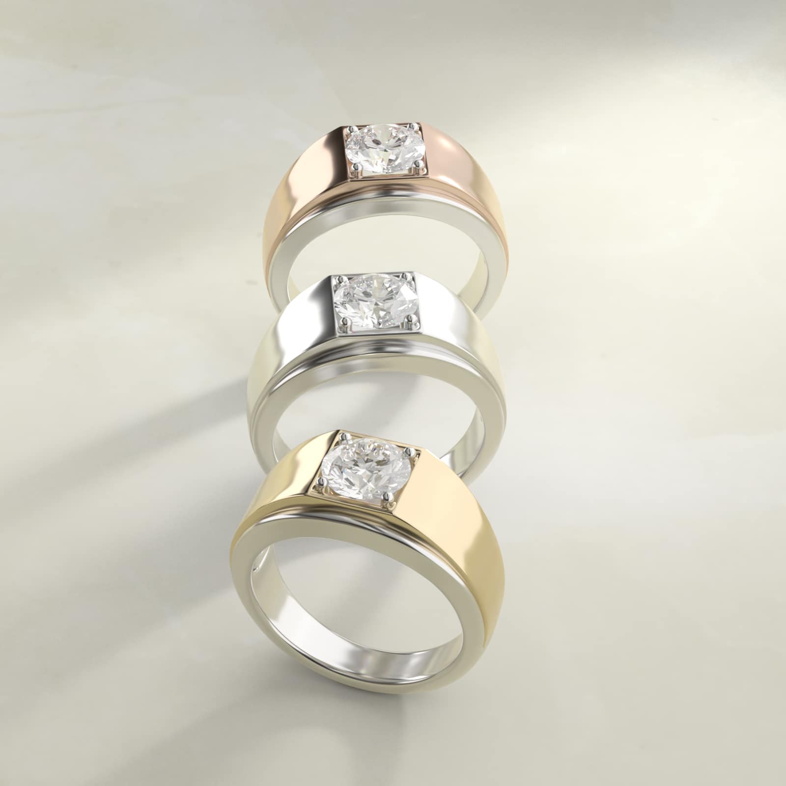 Men's Two-Tone Solitaire Engagement Ring with 18k White and Yellow Gold