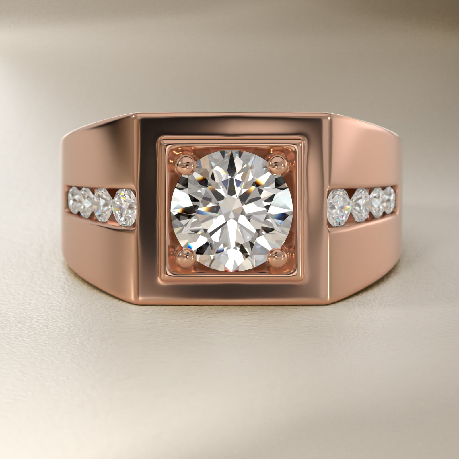 Men's Round Diamond Channel Engagement Ring in 18k Rose Gold (1/3 ct. tw.)