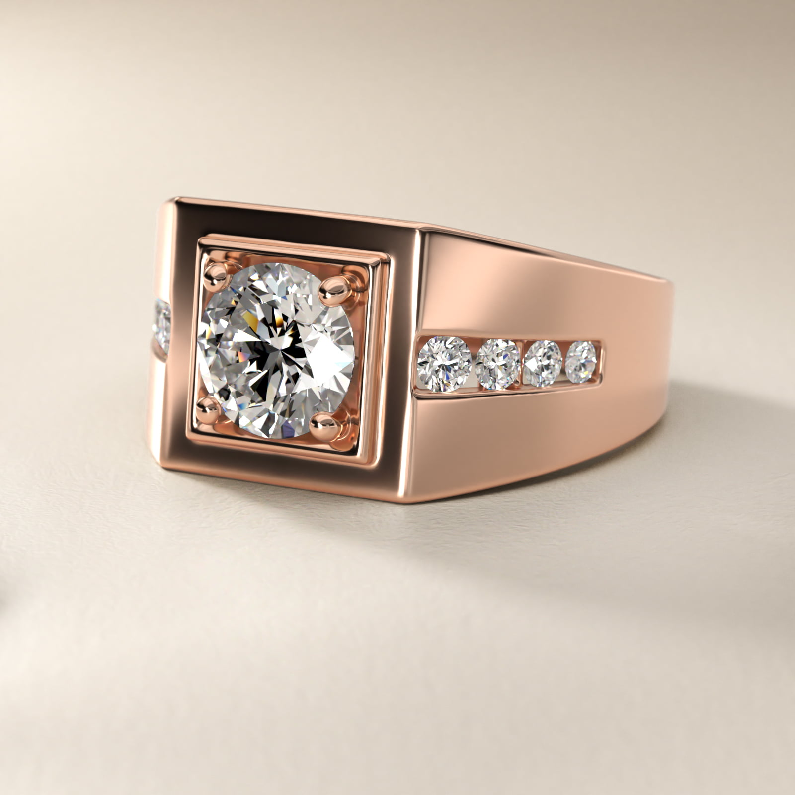 Men's Round Diamond Channel Engagement Ring in 14k Rose Gold (1/3 ct. tw.)