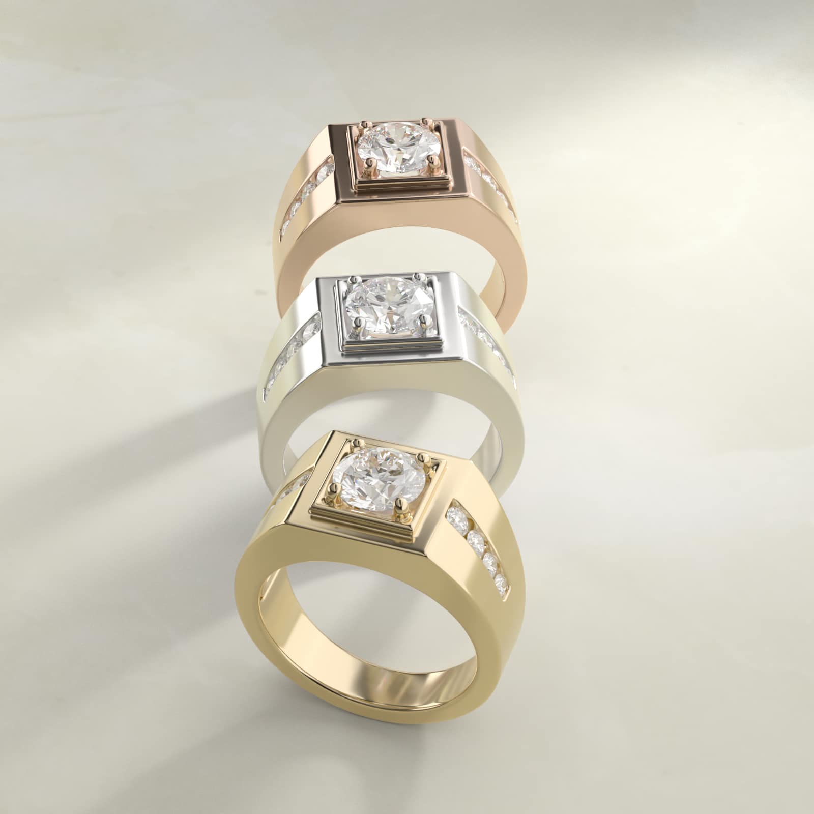 Men's Round Diamond Channel Engagement Ring in 14k Rose Gold (1/3 ct. tw.)