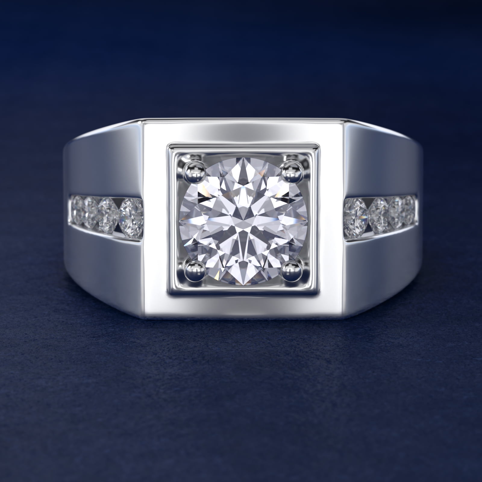 Men's Round Diamond Channel Engagement Ring in 14k White Gold (1/3 ct. tw.)