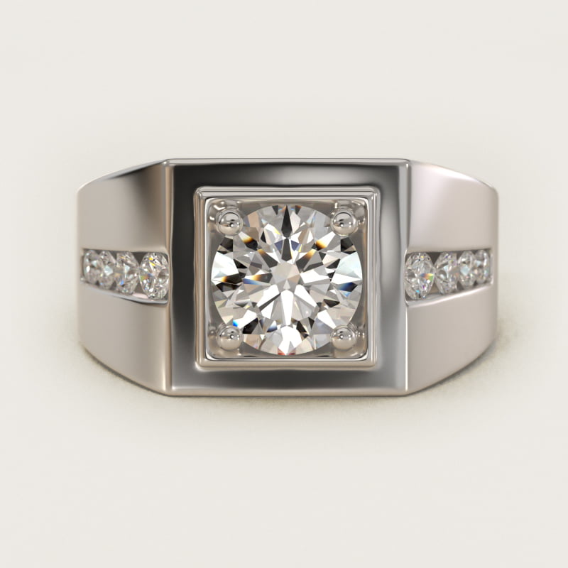 Men's Round Diamond Channel Engagement Ring in 18k White Gold (1/3 ct. tw.)